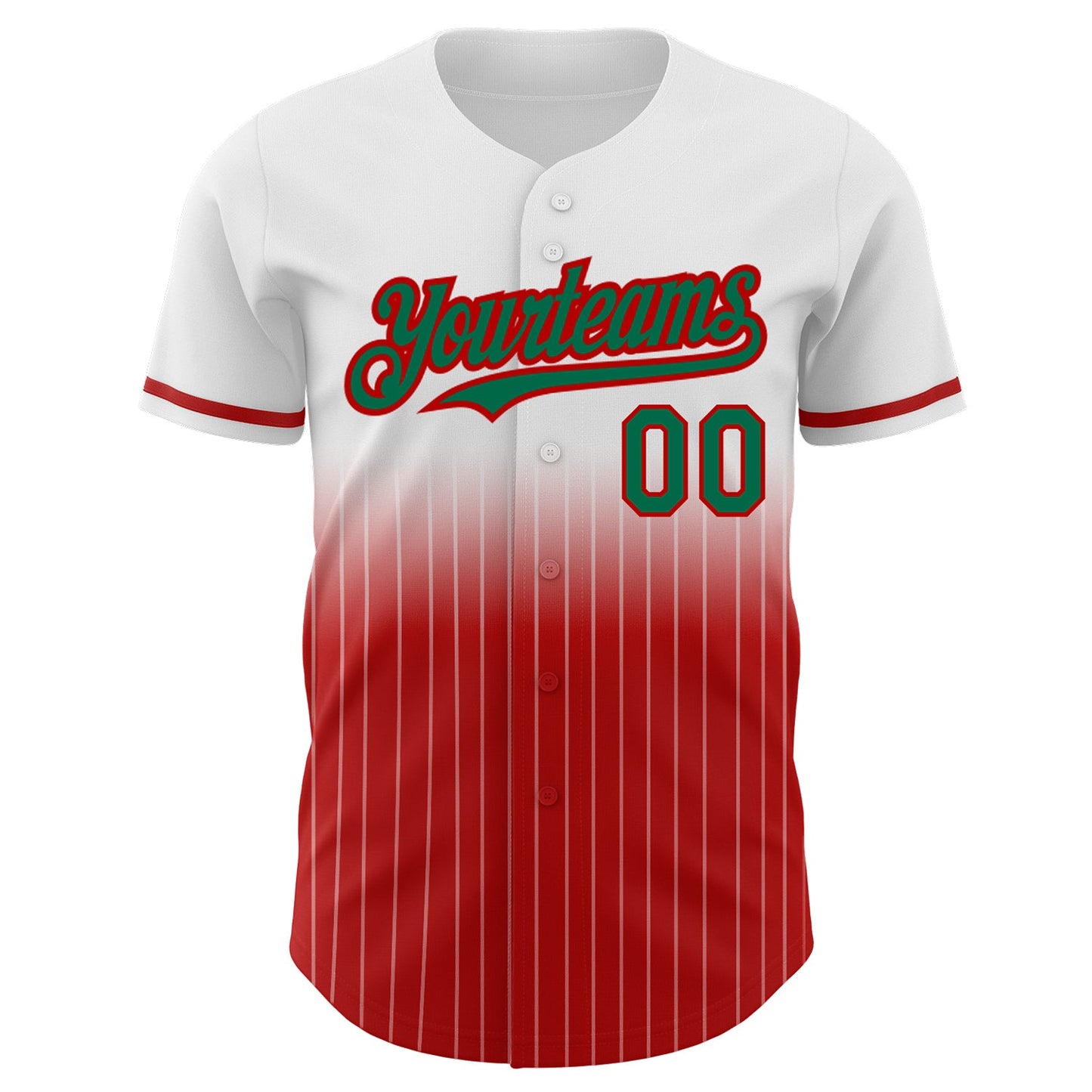 Custom White Pinstripe Kelly Green-Red Authentic Fade Fashion Baseball Jersey view 3