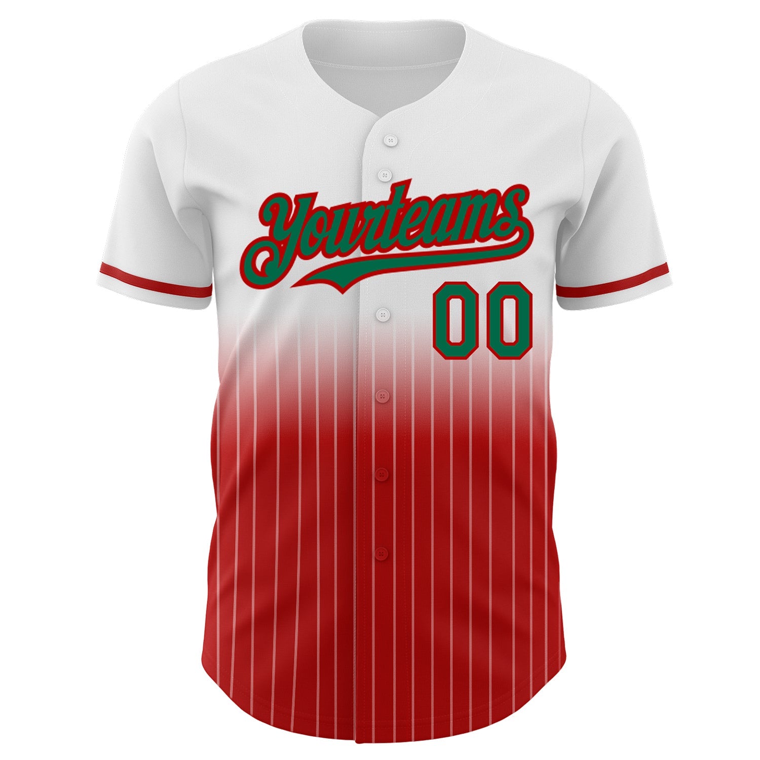 Custom White Pinstripe Kelly Green-Red Authentic Fade Fashion Baseball Jersey view 3