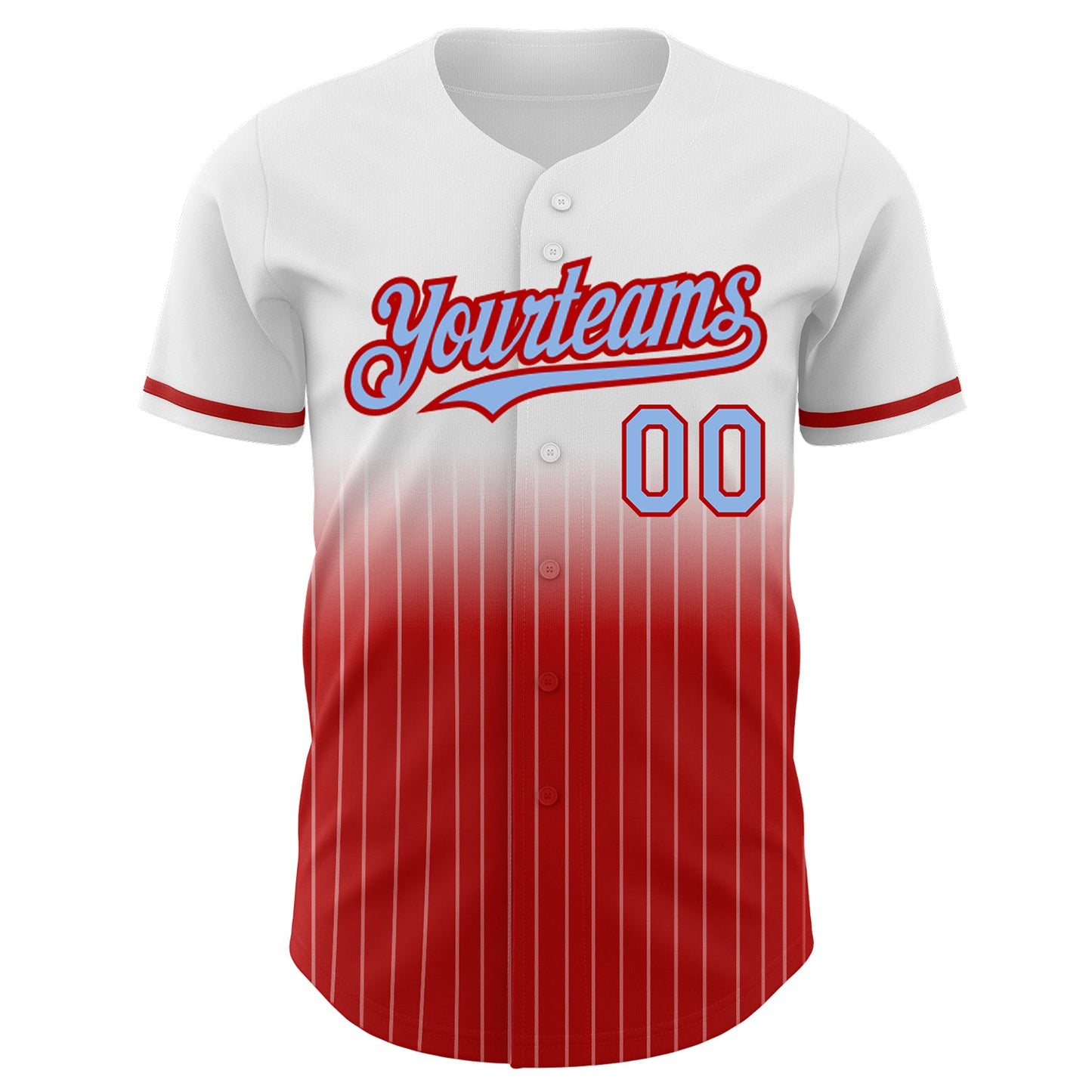 Custom White Pinstripe Light Blue-Red Authentic Fade Fashion Baseball Jersey view 3