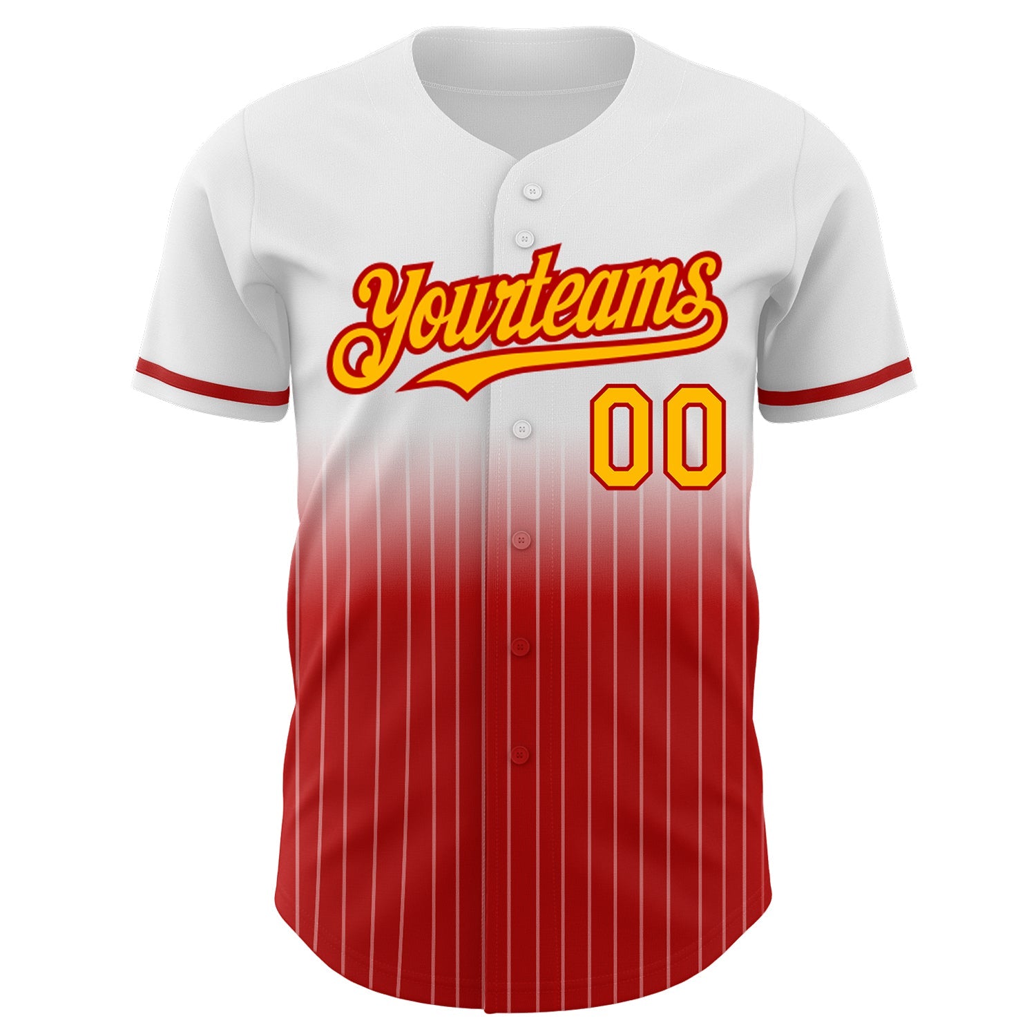 Custom White Pinstripe Gold-Red Authentic Fade Fashion Baseball Jersey view 3