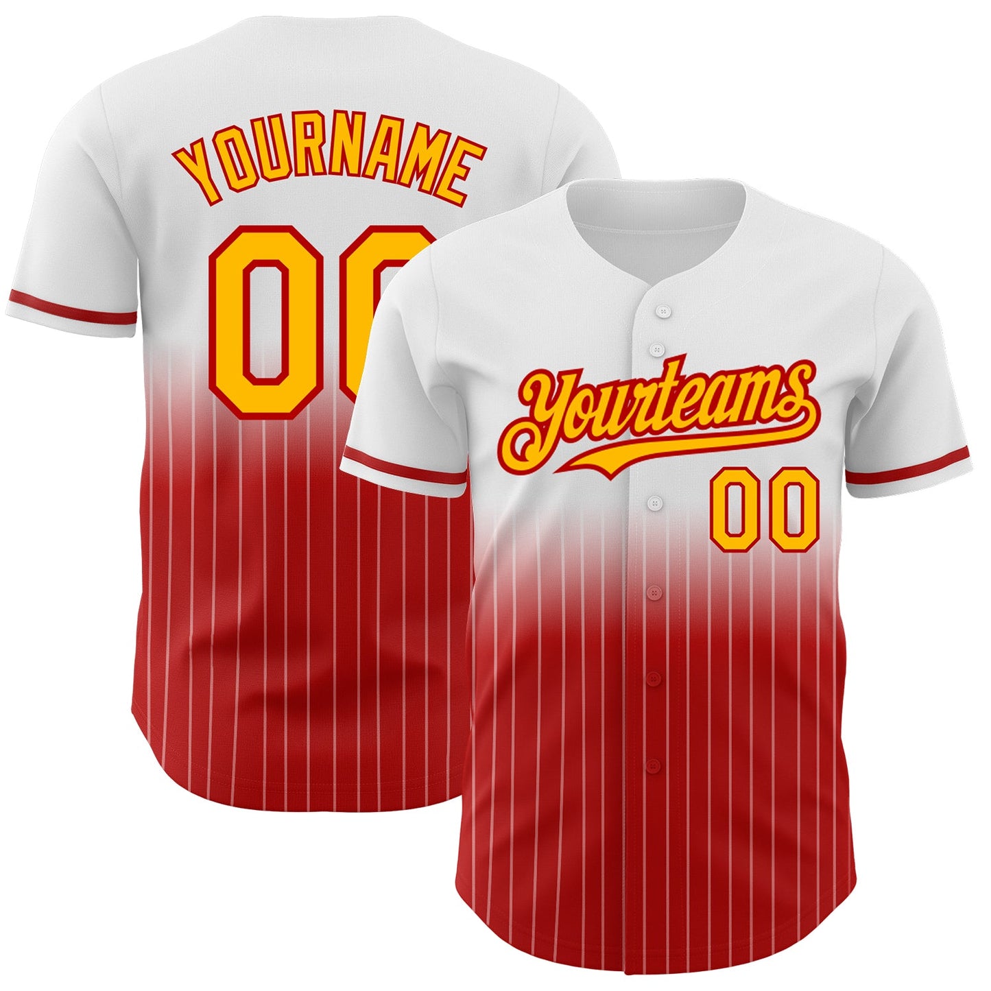 Custom White Pinstripe Gold-Red Authentic Fade Fashion Baseball Jersey - Main View