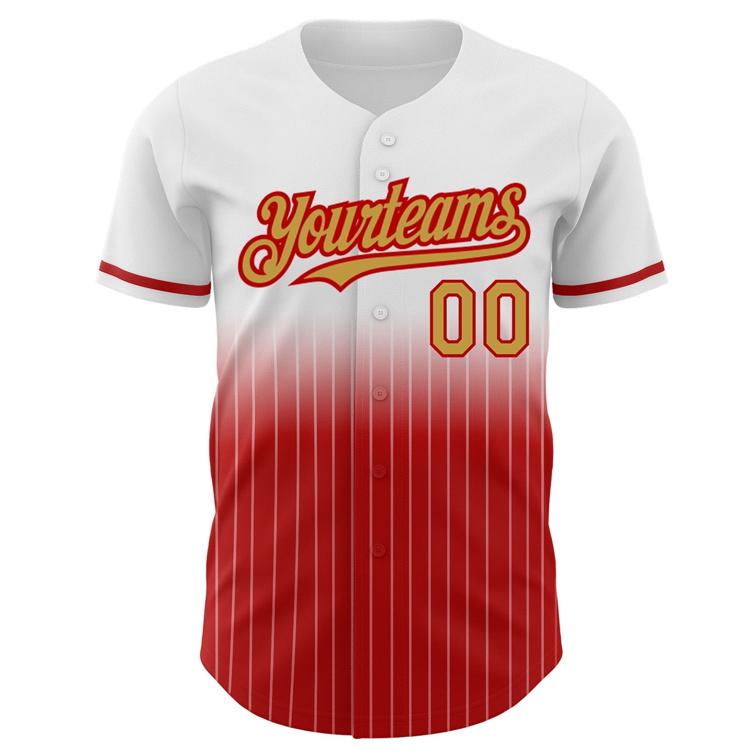 Custom White Pinstripe Old Gold-Red Authentic Fade Fashion Baseball Jersey view 3