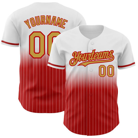 Custom White Pinstripe Old Gold-Red Authentic Fade Fashion Baseball Jersey - Main View