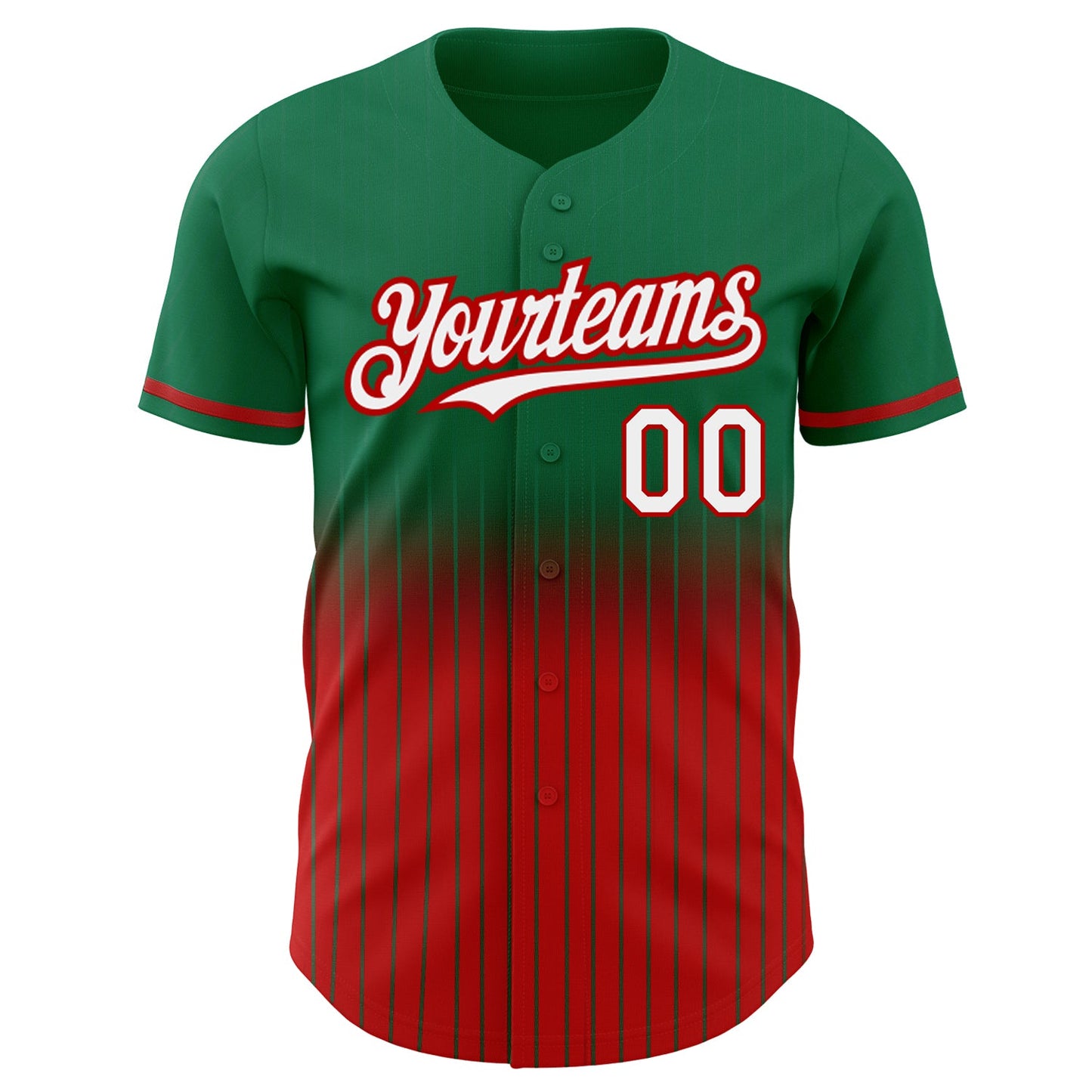 Custom Kelly Green Pinstripe White-Red Authentic Fade Fashion Baseball Jersey view 3