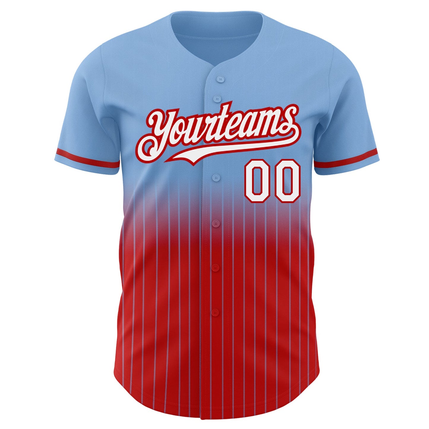 Custom Light Blue Pinstripe White-Red Authentic Fade Fashion Baseball Jersey view 3