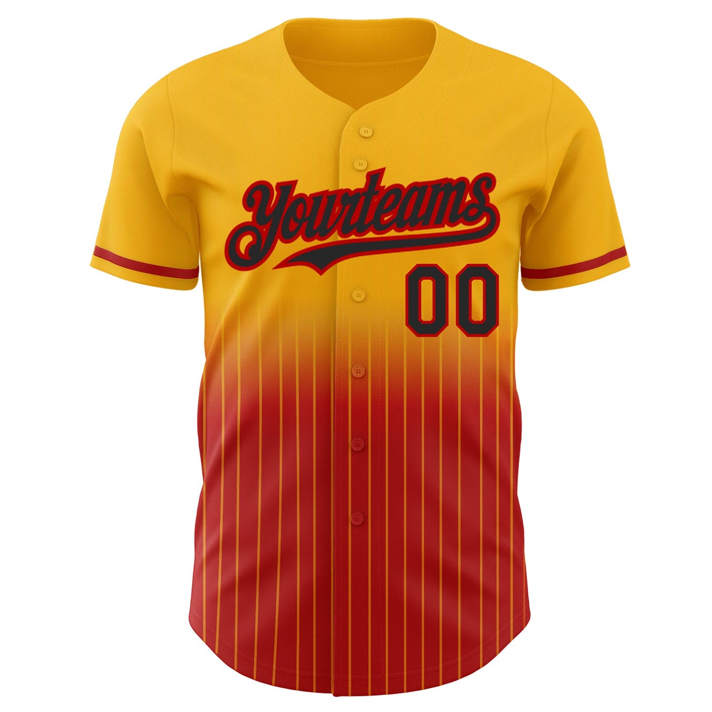 Custom Gold Pinstripe Black-Red Authentic Fade Fashion Baseball Jersey view 3