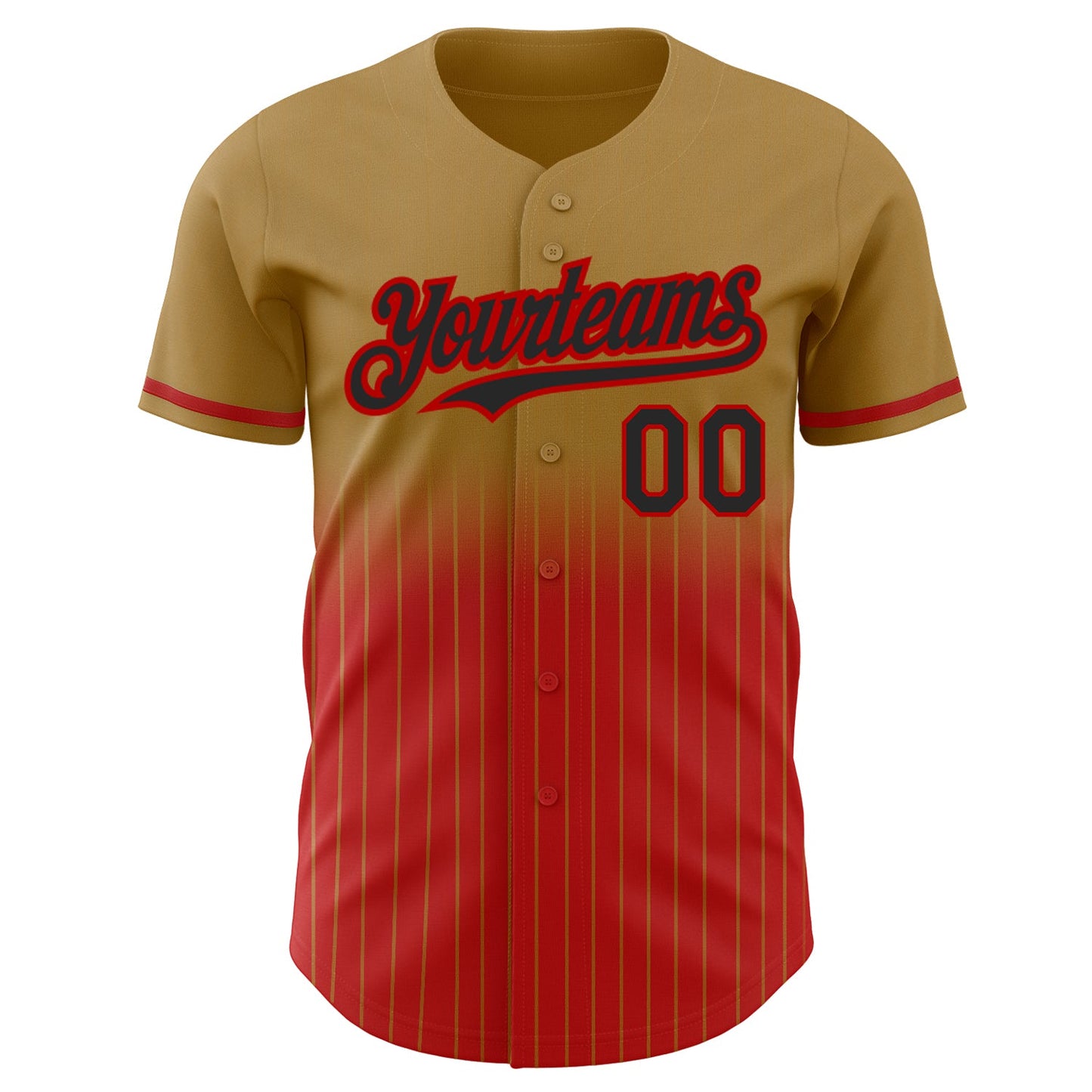 Custom Old Gold Pinstripe Black-Red Authentic Fade Fashion Baseball Jersey view 3