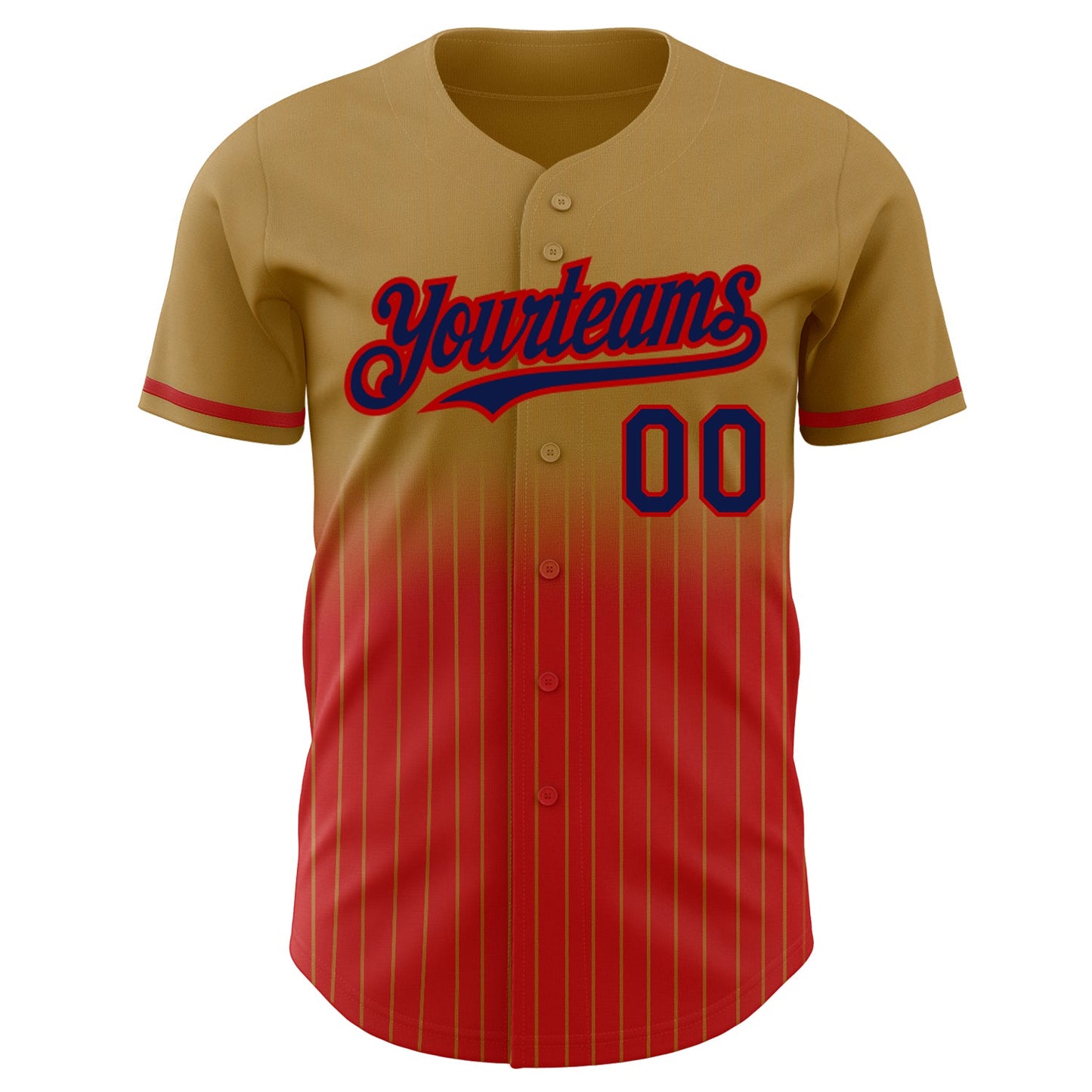 Custom Old Gold Pinstripe Navy-Red Authentic Fade Fashion Baseball Jersey view 3