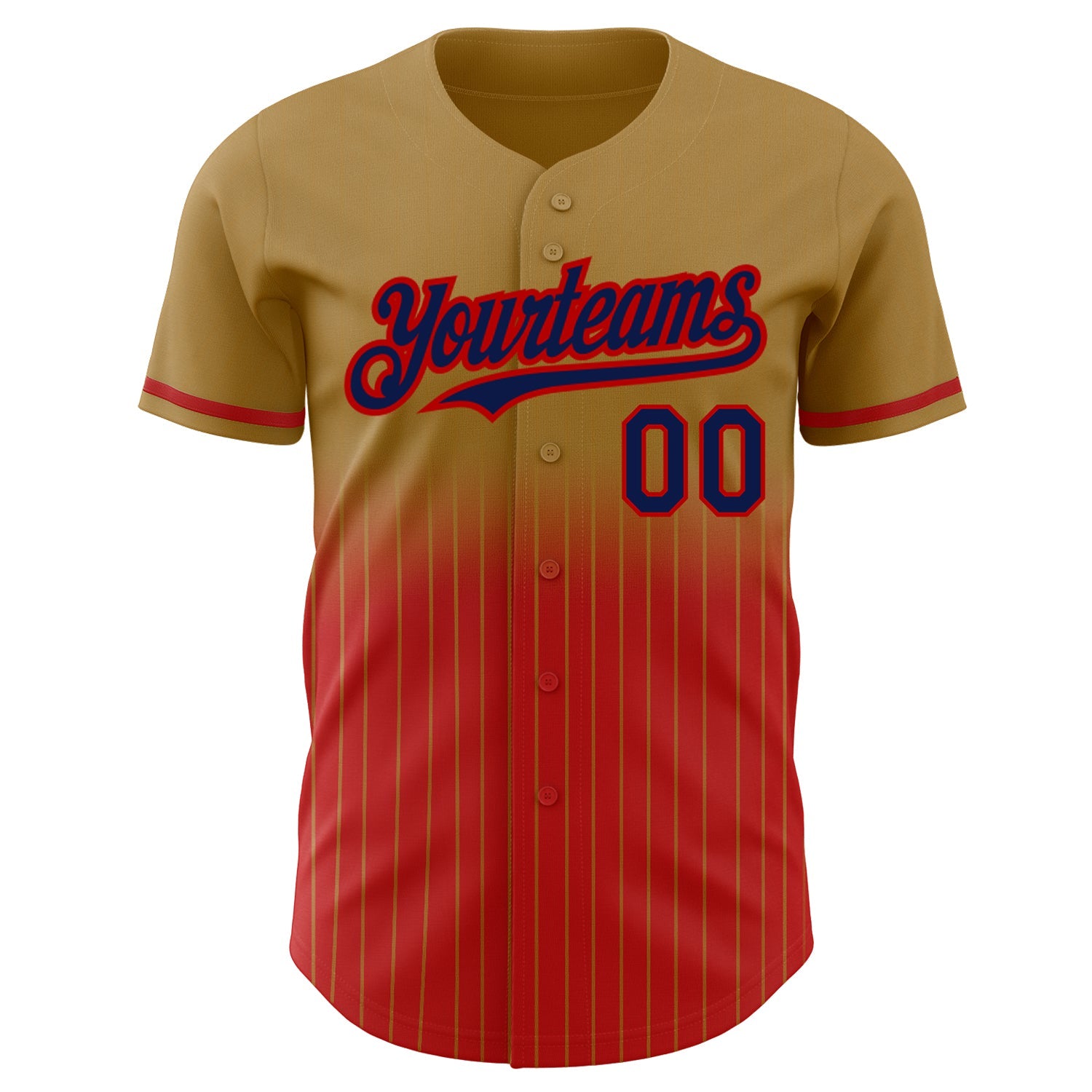 Custom Old Gold Pinstripe Navy-Red Authentic Fade Fashion Baseball Jersey view 3