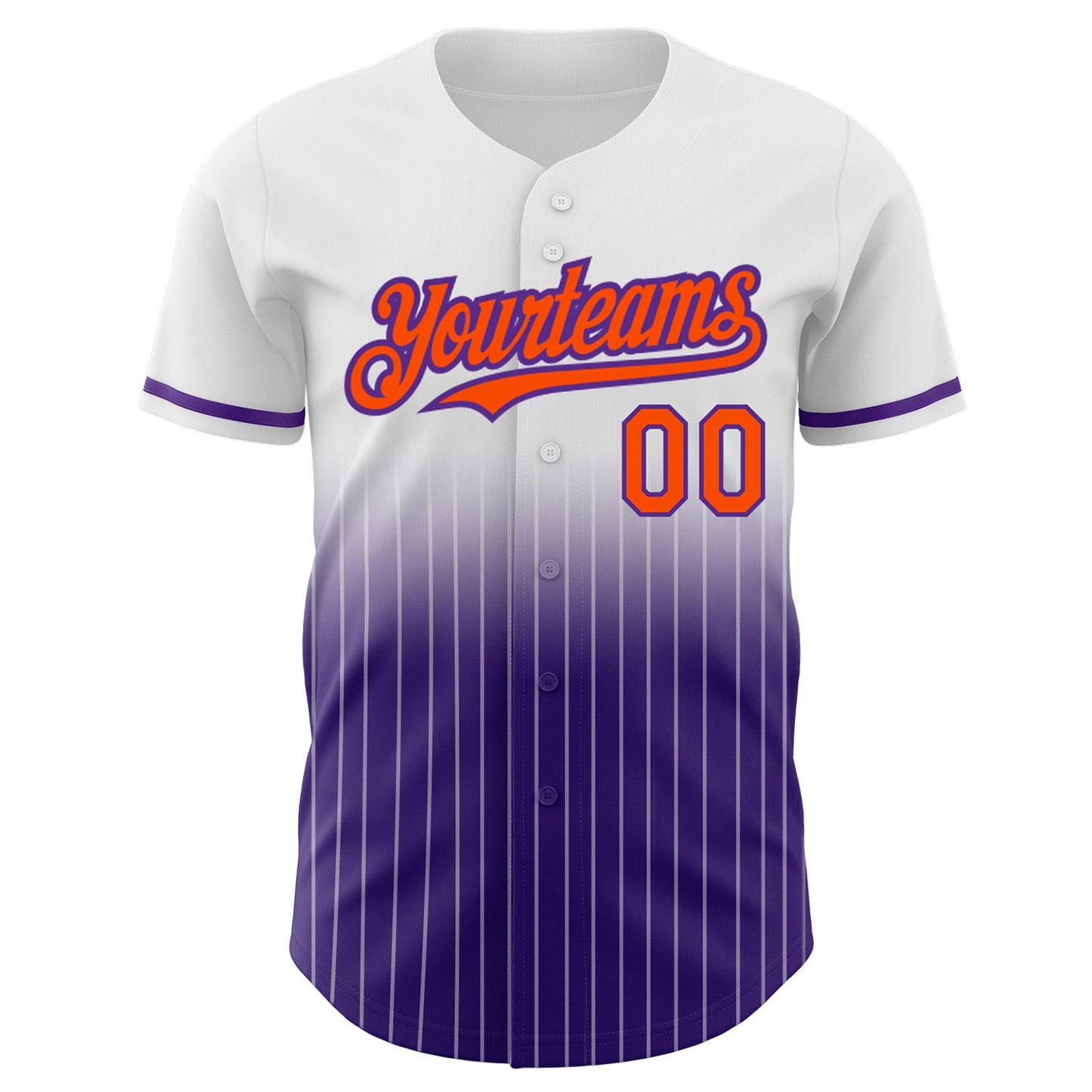 Custom White Pinstripe Orange-Purple Authentic Fade Fashion Baseball Jersey view 3
