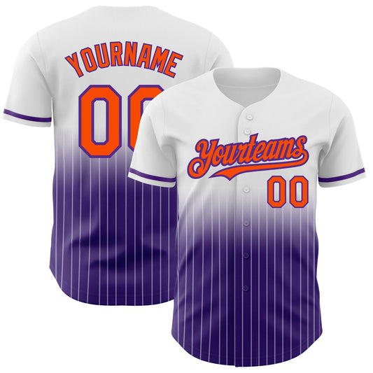 Custom White Pinstripe Orange-Purple Authentic Fade Fashion Baseball Jersey - Main View