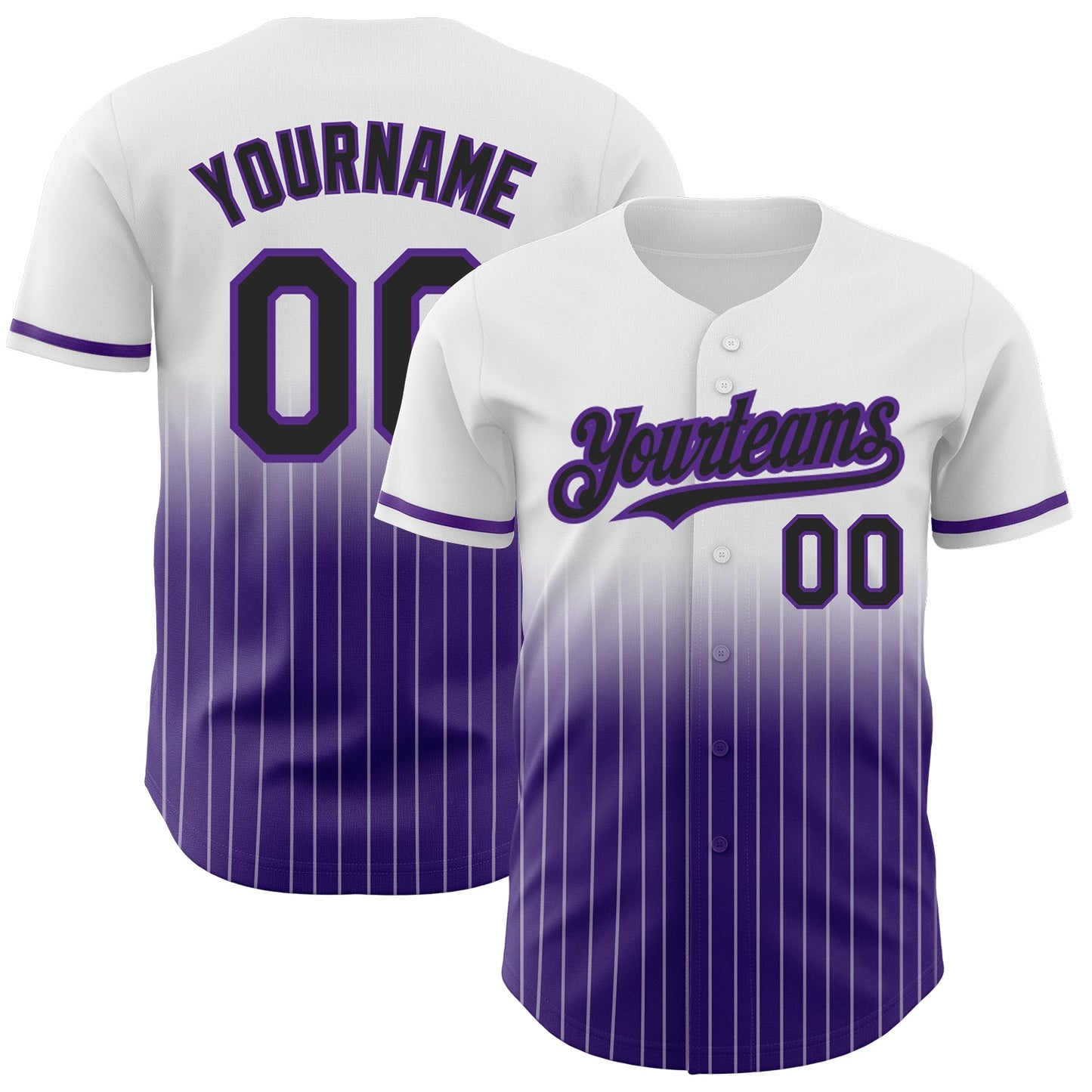 Custom White Pinstripe Black-Purple Authentic Fade Fashion Baseball Jersey - Main View