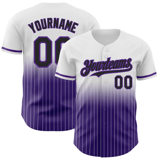 Custom White Pinstripe Black-Purple Authentic Fade Fashion Baseball Jersey - Main View