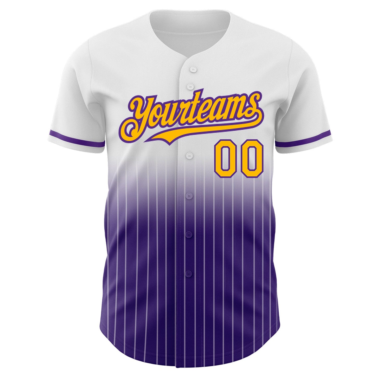 Custom White Pinstripe Gold-Purple Authentic Fade Fashion Baseball Jersey view 3