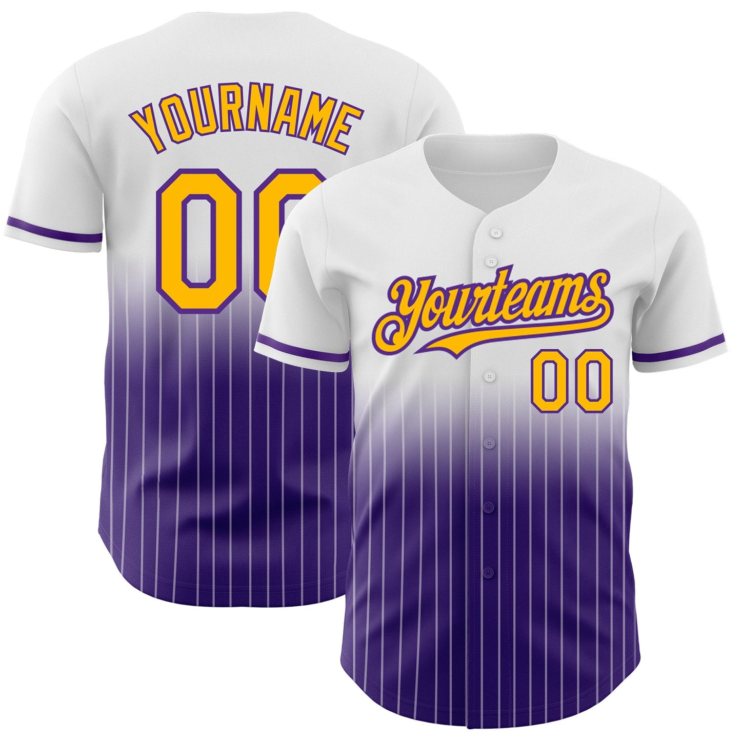 Custom White Pinstripe Gold-Purple Authentic Fade Fashion Baseball Jersey - Main View