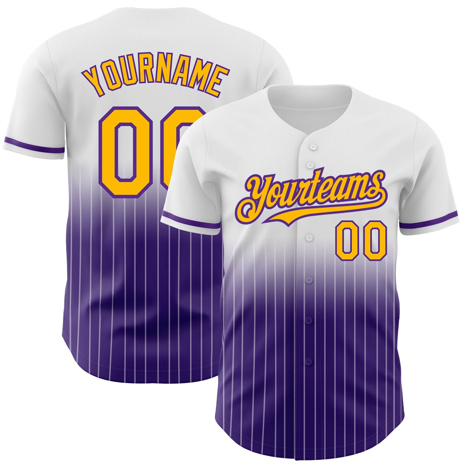 Custom White Pinstripe Gold-Purple Authentic Fade Fashion Baseball Jersey - Main View