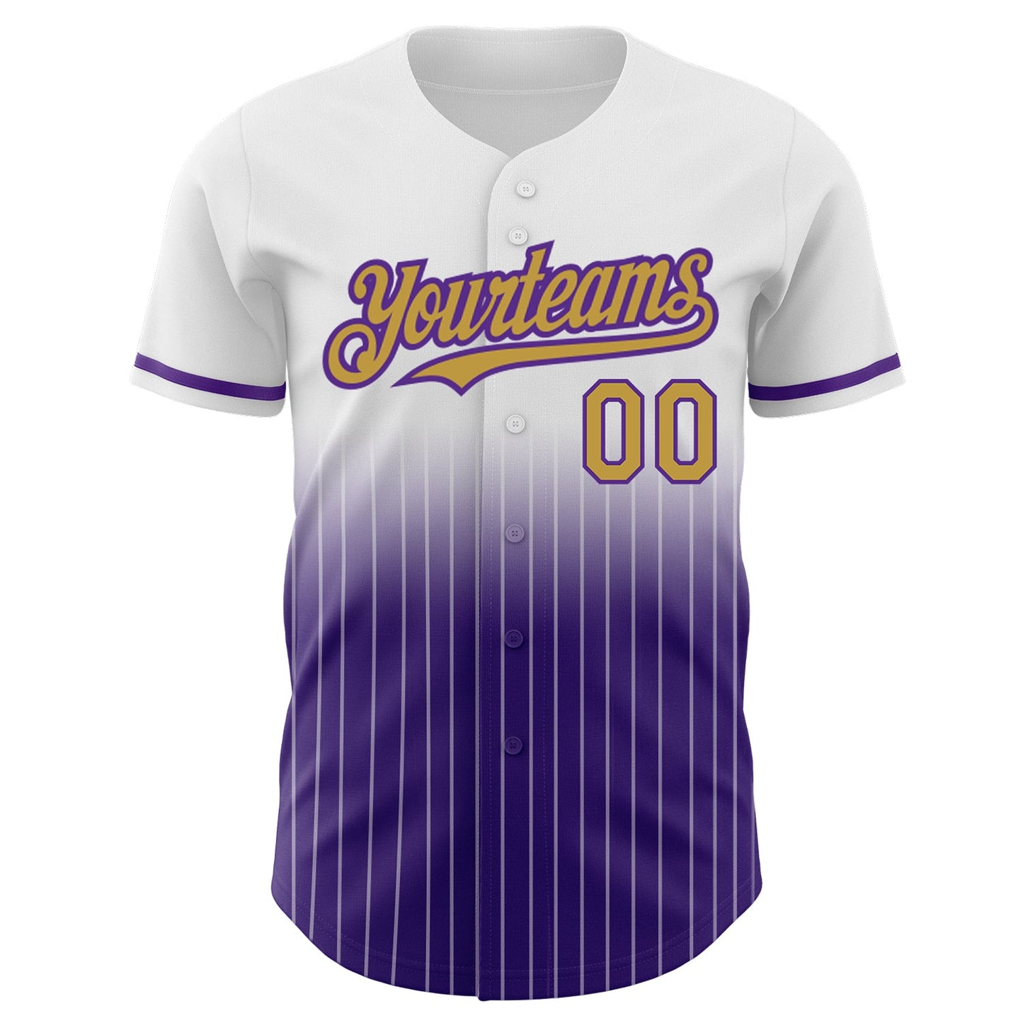 Custom White Pinstripe Old Gold-Purple Authentic Fade Fashion Baseball Jersey view 3