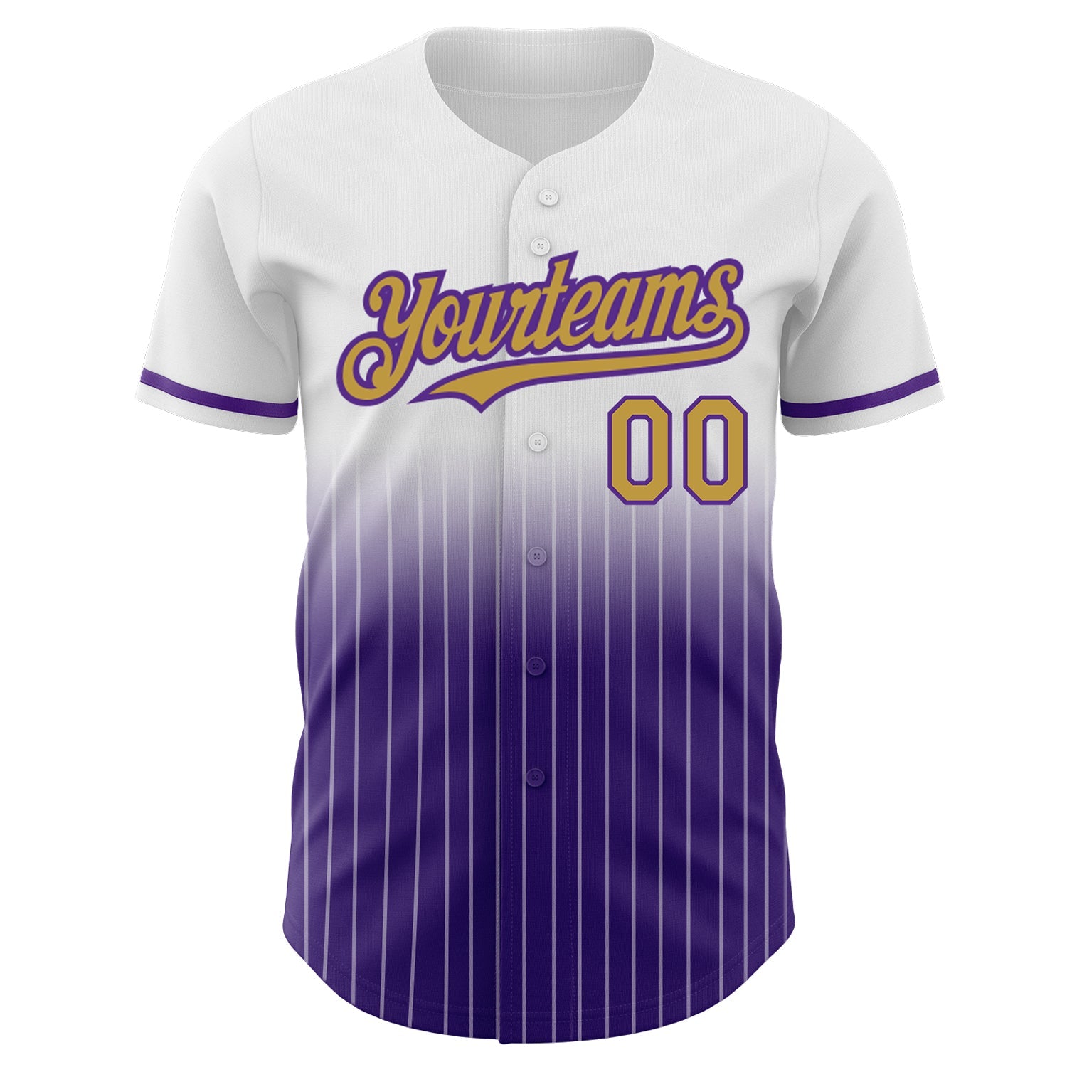 Custom White Pinstripe Old Gold-Purple Authentic Fade Fashion Baseball Jersey view 3