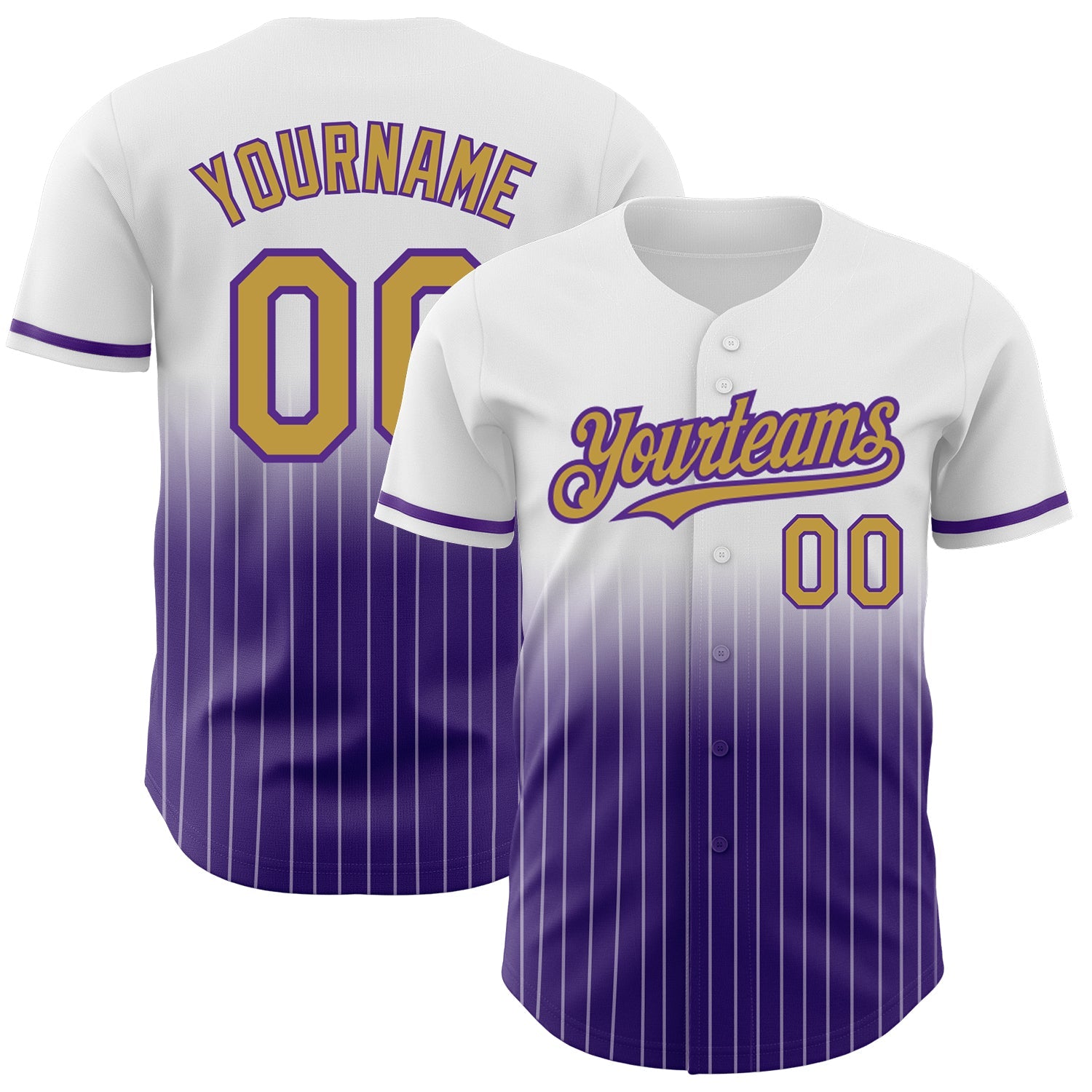 Custom White Pinstripe Old Gold-Purple Authentic Fade Fashion Baseball Jersey - Main View