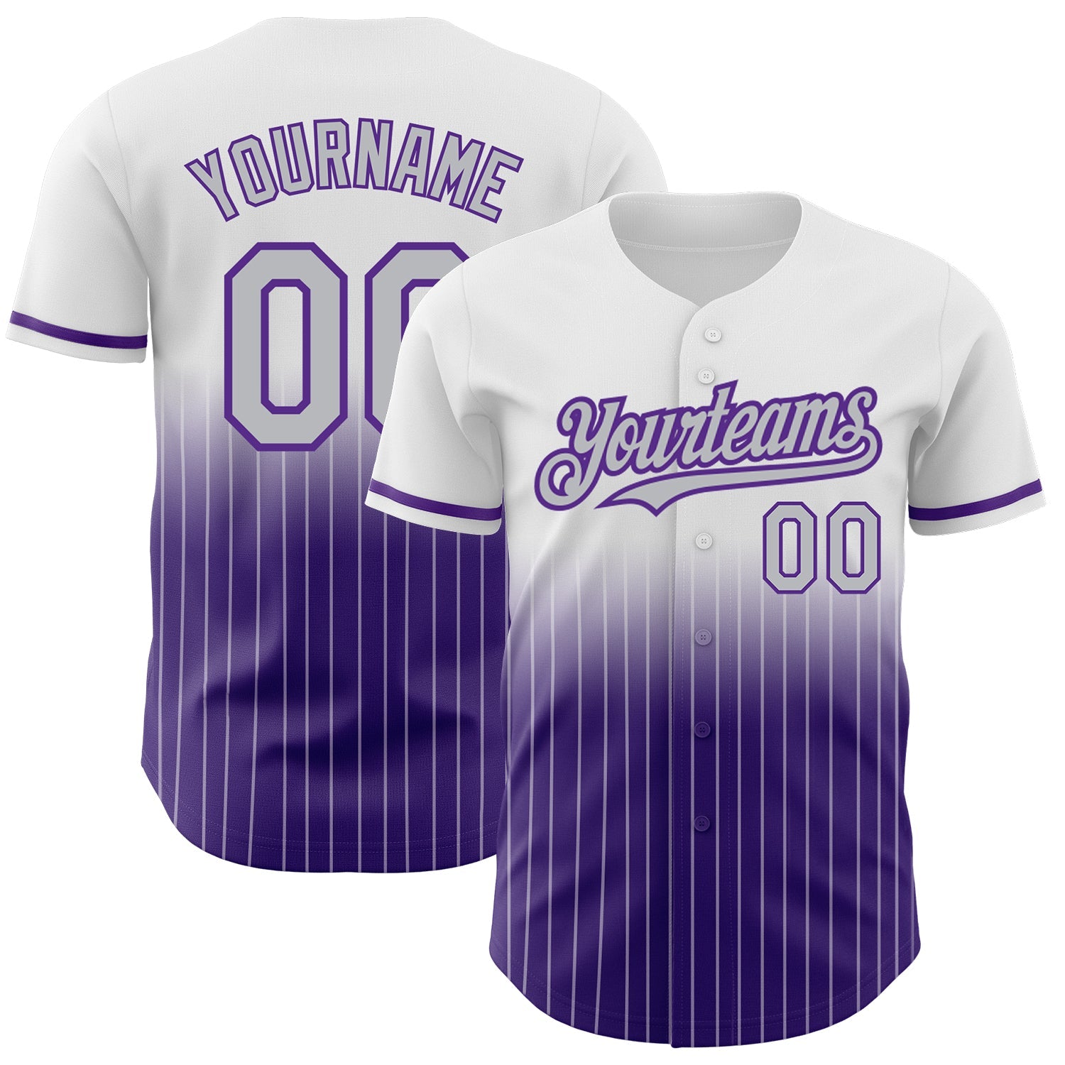 Custom White Pinstripe Gray-Purple Authentic Fade Fashion Baseball Jersey - Main View
