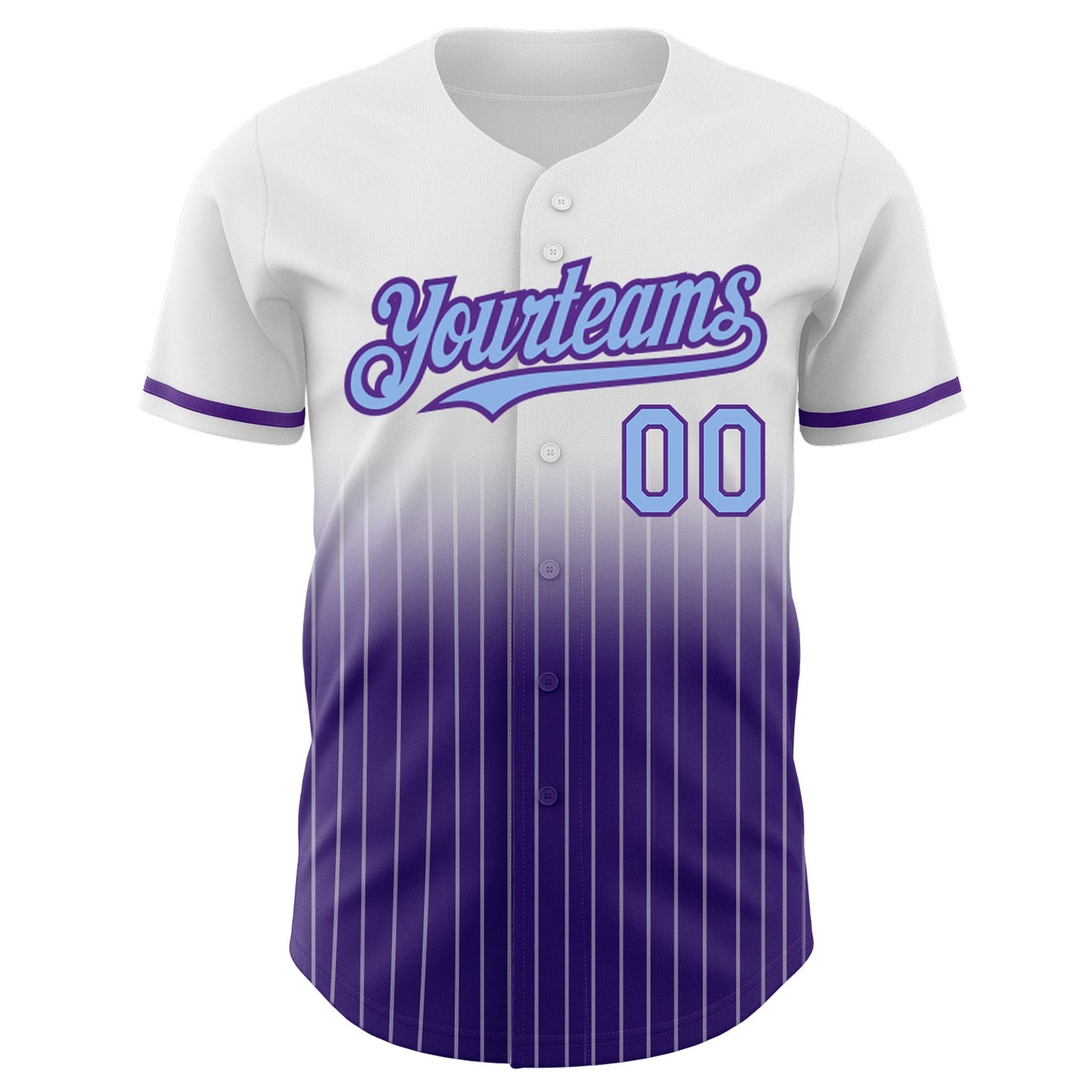 Custom White Pinstripe Light Blue-Purple Authentic Fade Fashion Baseball Jersey view 3