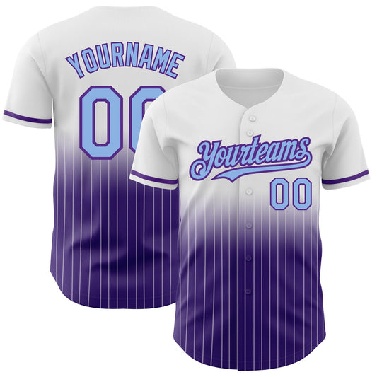Custom White Pinstripe Light Blue-Purple Authentic Fade Fashion Baseball Jersey - Main View