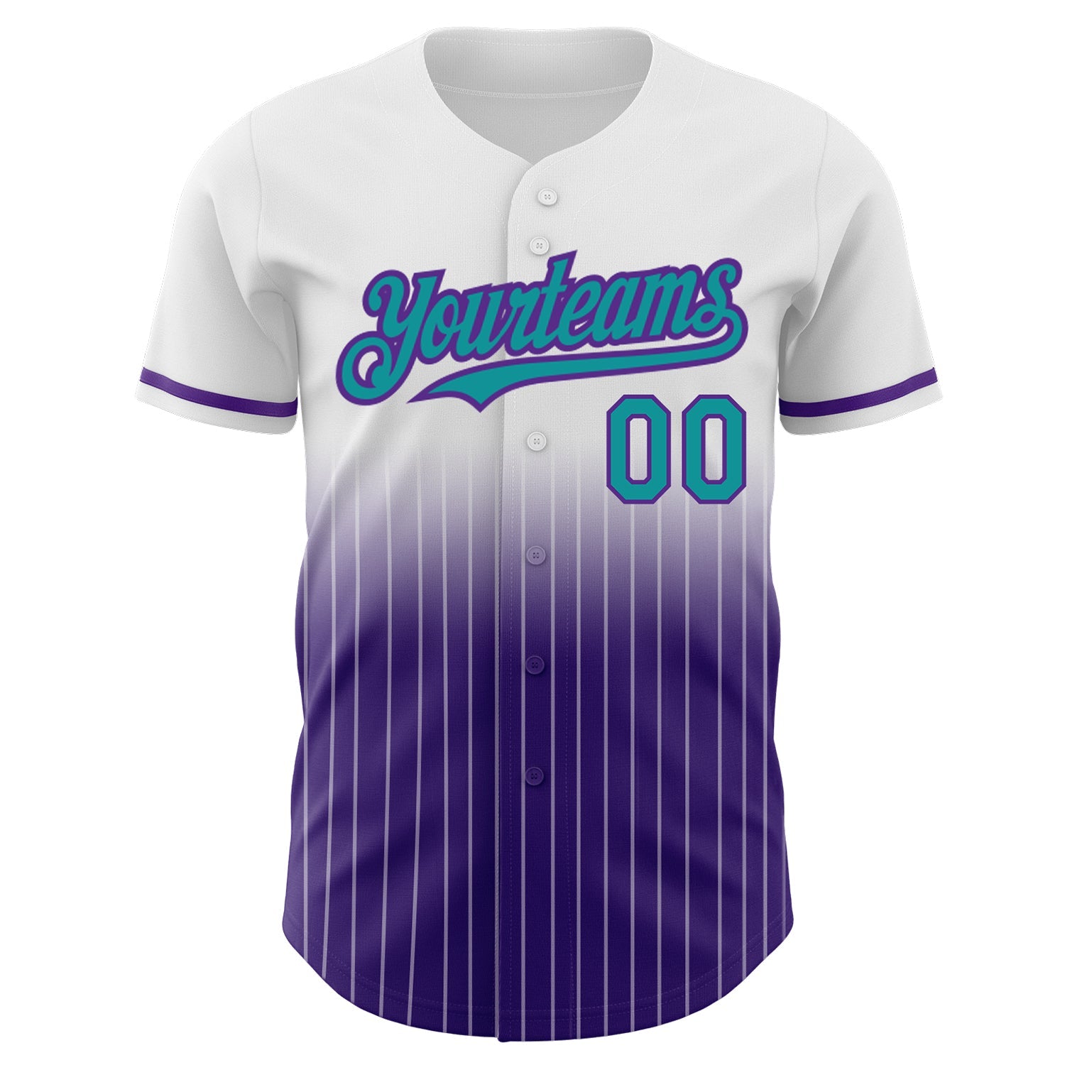 Custom White Pinstripe Teal-Purple Authentic Fade Fashion Baseball Jersey view 3