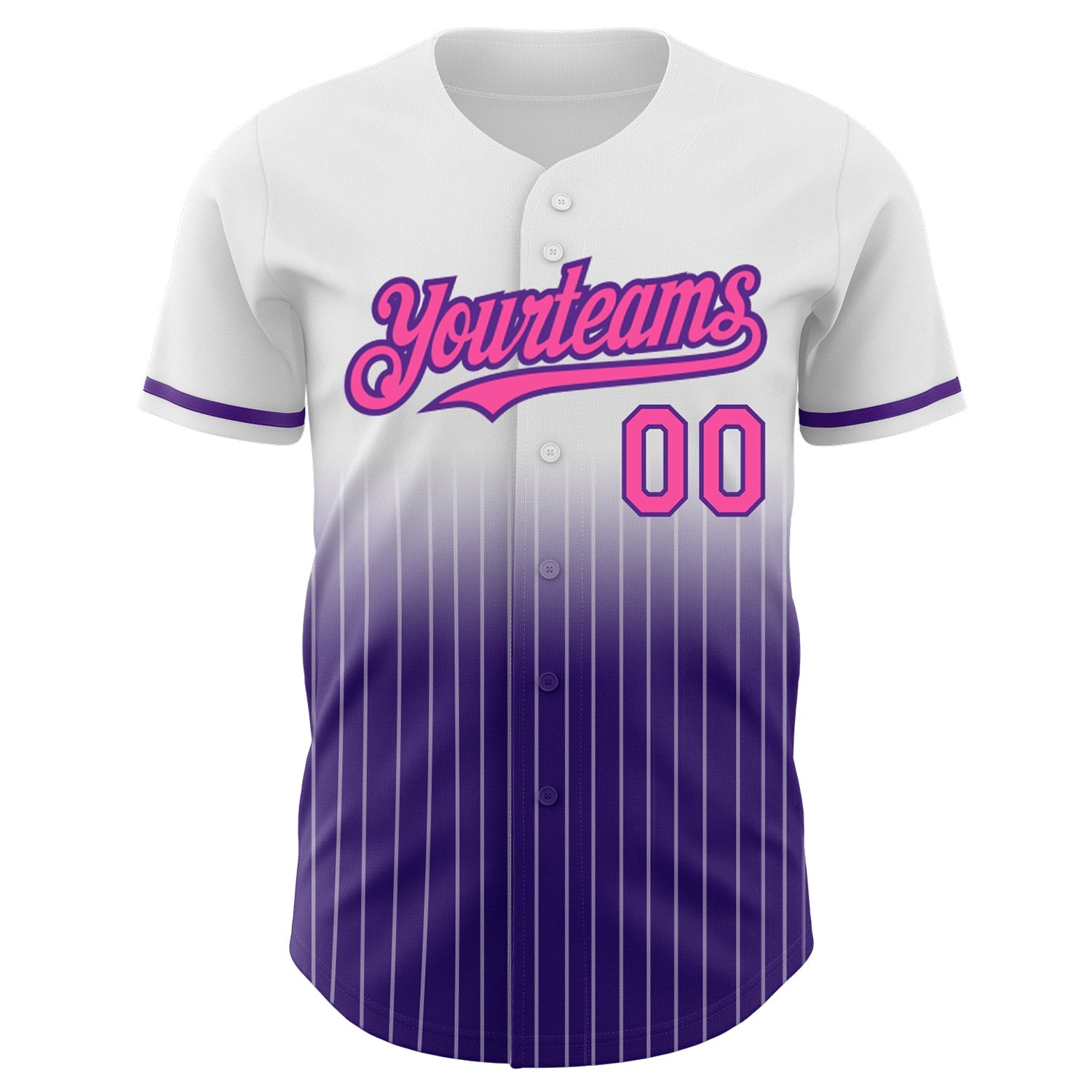 Custom White Pinstripe Pink-Purple Authentic Fade Fashion Baseball Jersey view 3