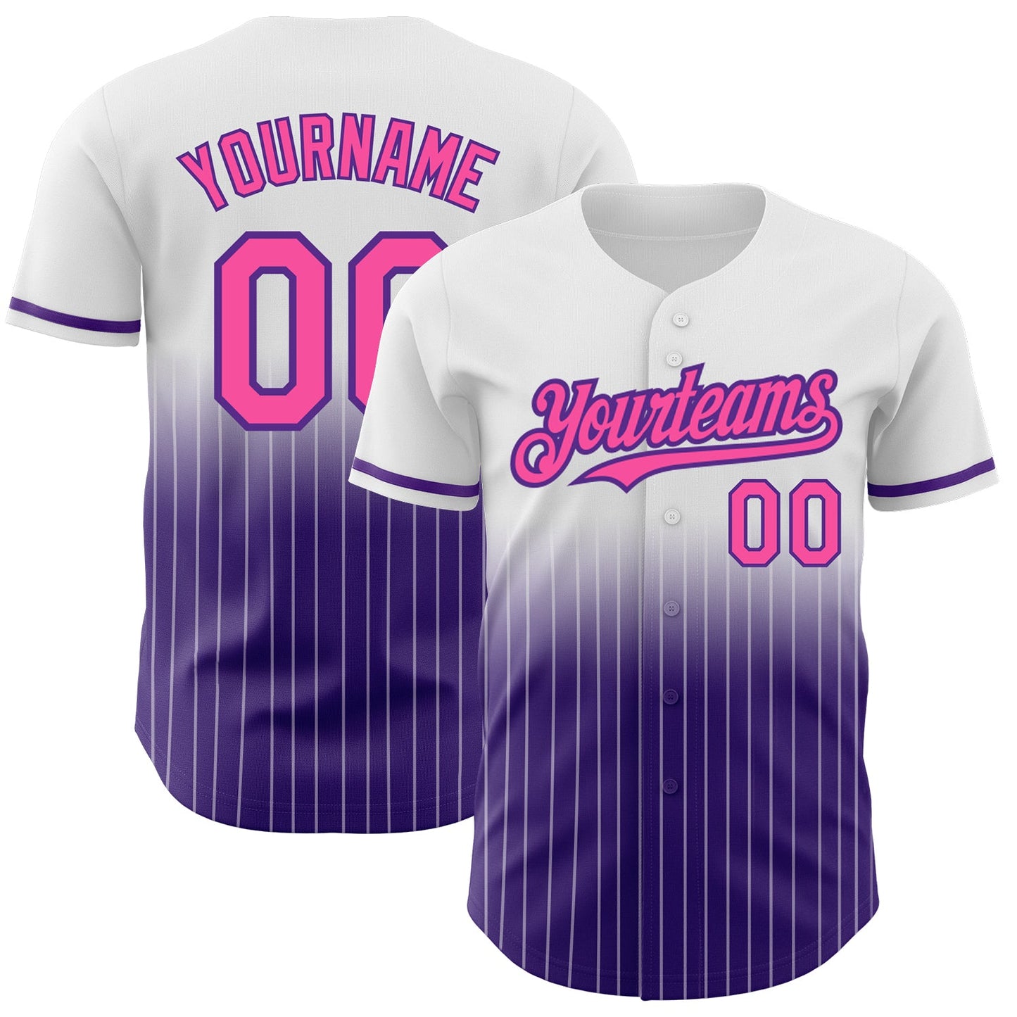 Custom White Pinstripe Pink-Purple Authentic Fade Fashion Baseball Jersey - Main View