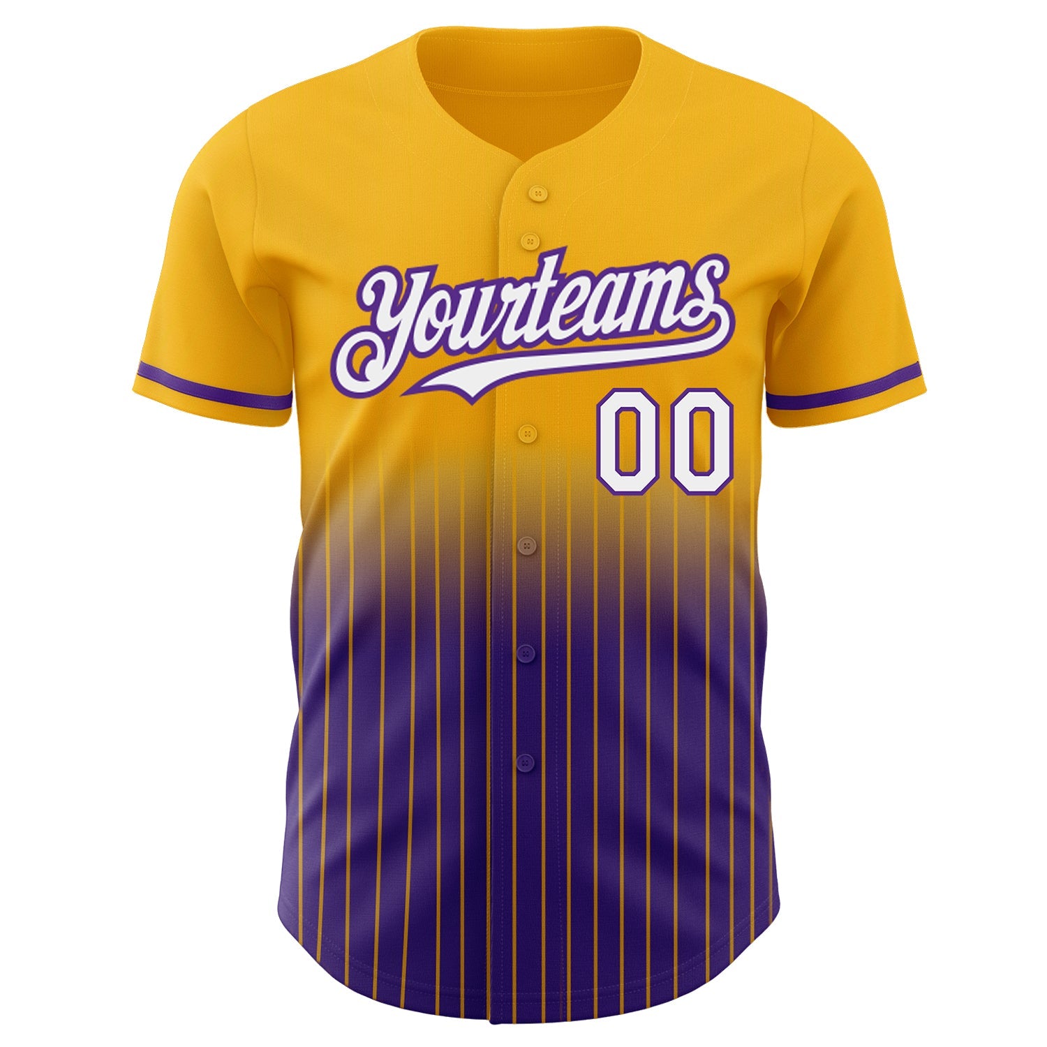 Custom Gold Pinstripe White-Purple Authentic Fade Fashion Baseball Jersey view 3