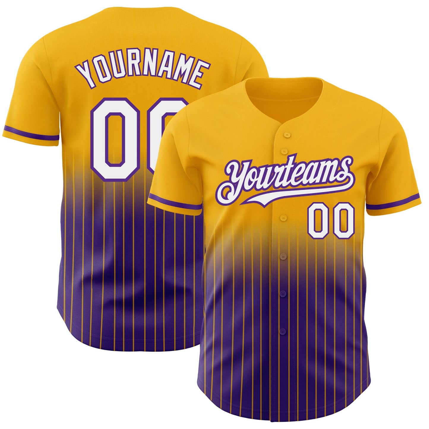 Custom Gold Pinstripe White-Purple Authentic Fade Fashion Baseball Jersey - Main View