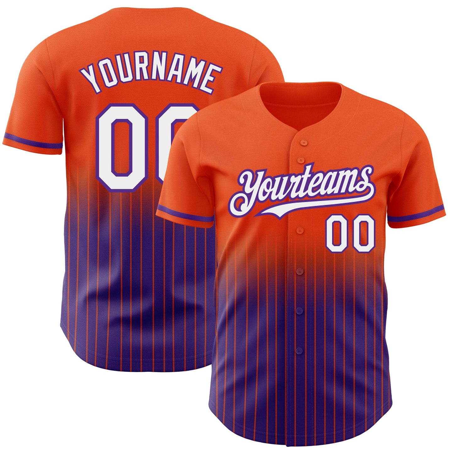 Custom Orange Pinstripe White-Purple Authentic Fade Fashion Baseball Jersey - Main View