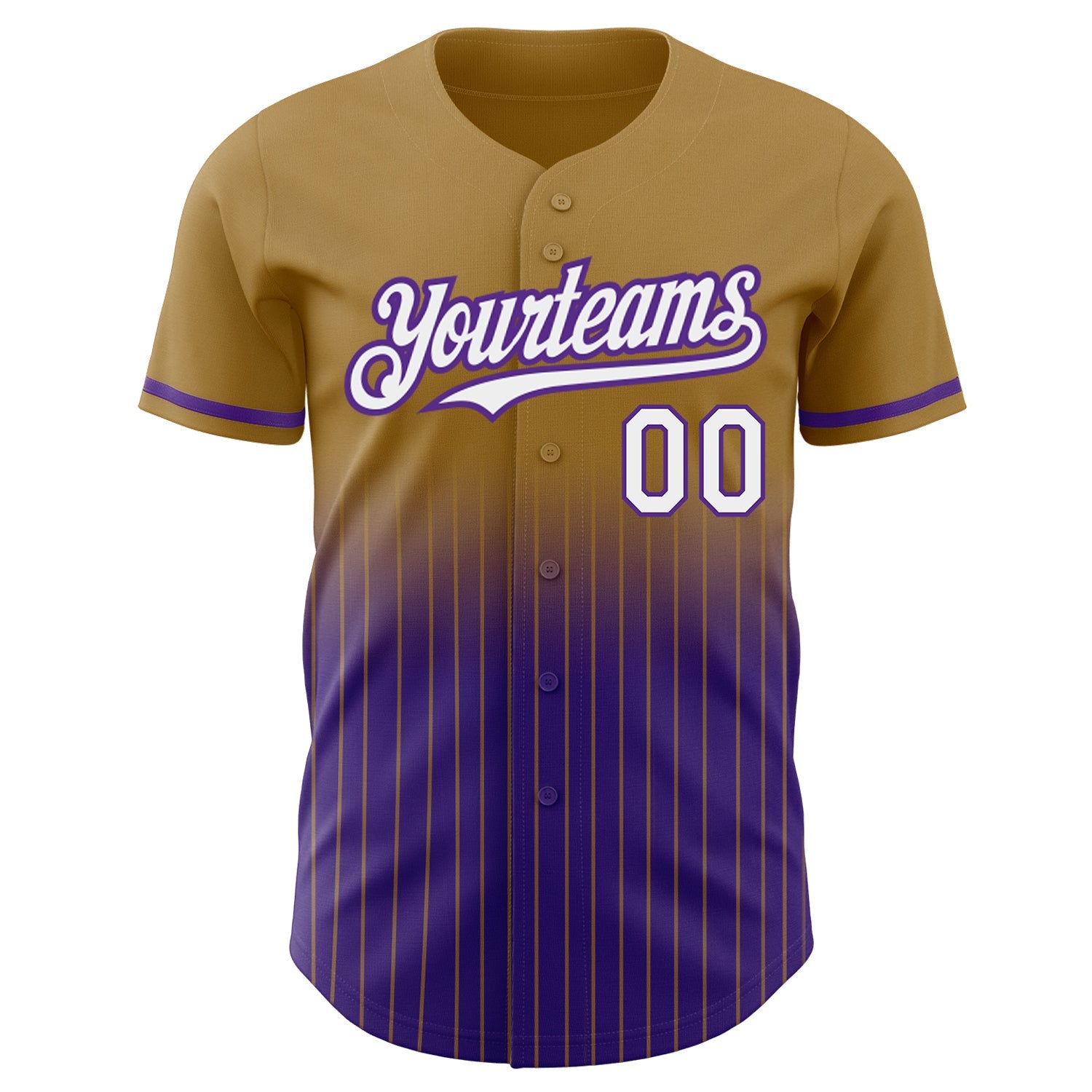 Custom Old Gold Pinstripe White-Purple Authentic Fade Fashion Baseball Jersey view 3