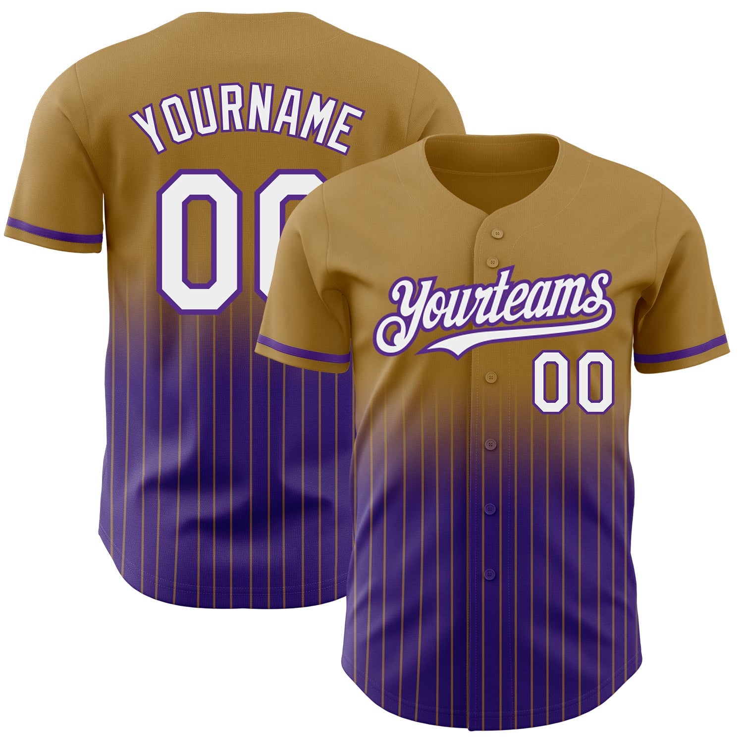 Custom Old Gold Pinstripe White-Purple Authentic Fade Fashion Baseball Jersey - Main View