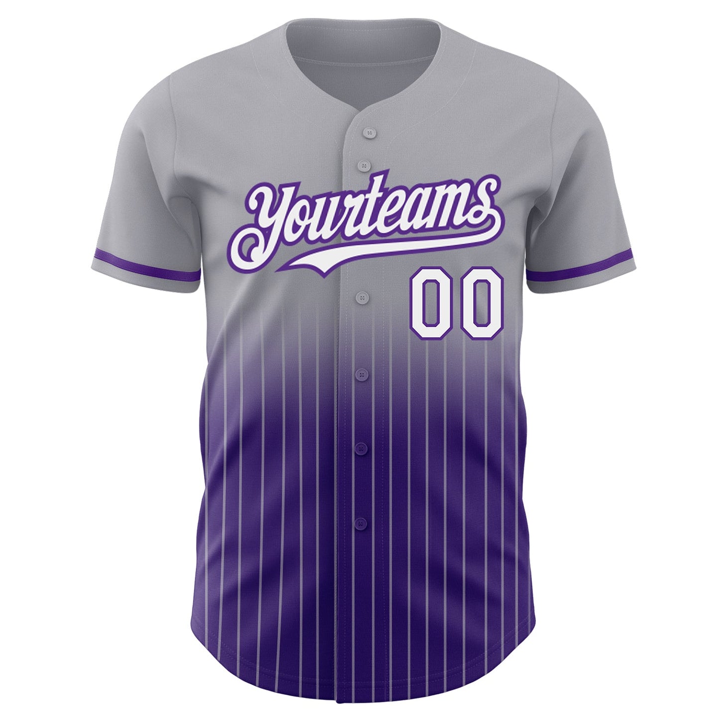Custom Gray Pinstripe White-Purple Authentic Fade Fashion Baseball Jersey view 3