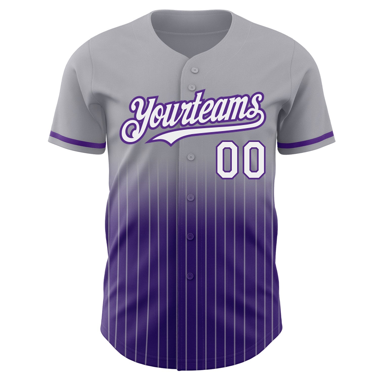 Custom Gray Pinstripe White-Purple Authentic Fade Fashion Baseball Jersey view 3