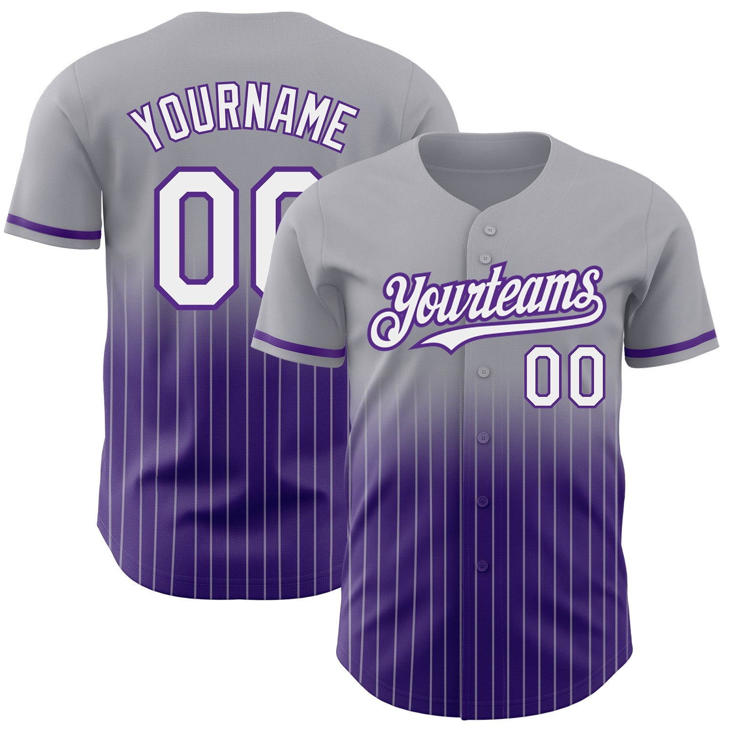 Custom Gray Pinstripe White-Purple Authentic Fade Fashion Baseball Jersey - Main View