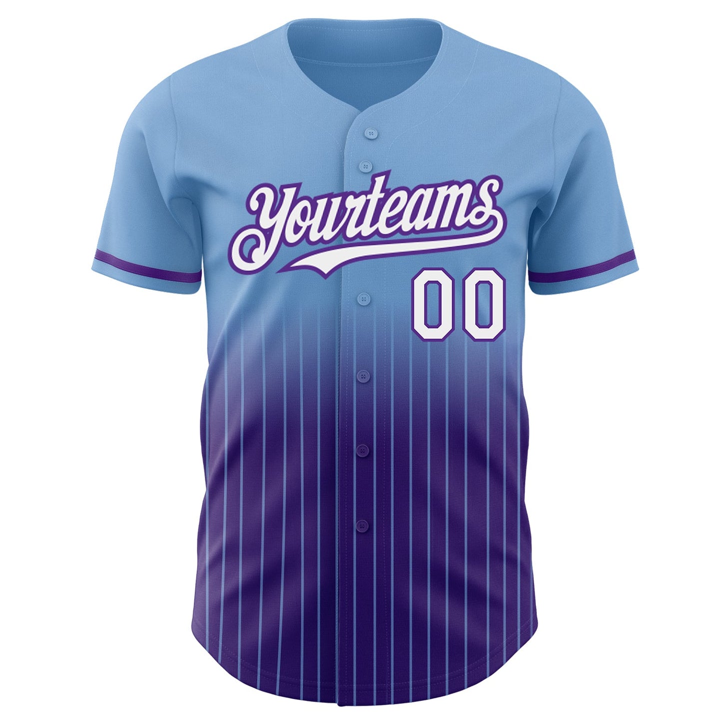 Custom Light Blue Pinstripe White-Purple Authentic Fade Fashion Baseball Jersey view 3
