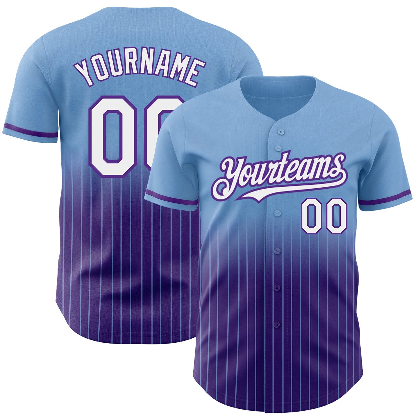 Custom Light Blue Pinstripe White-Purple Authentic Fade Fashion Baseball Jersey - Main View