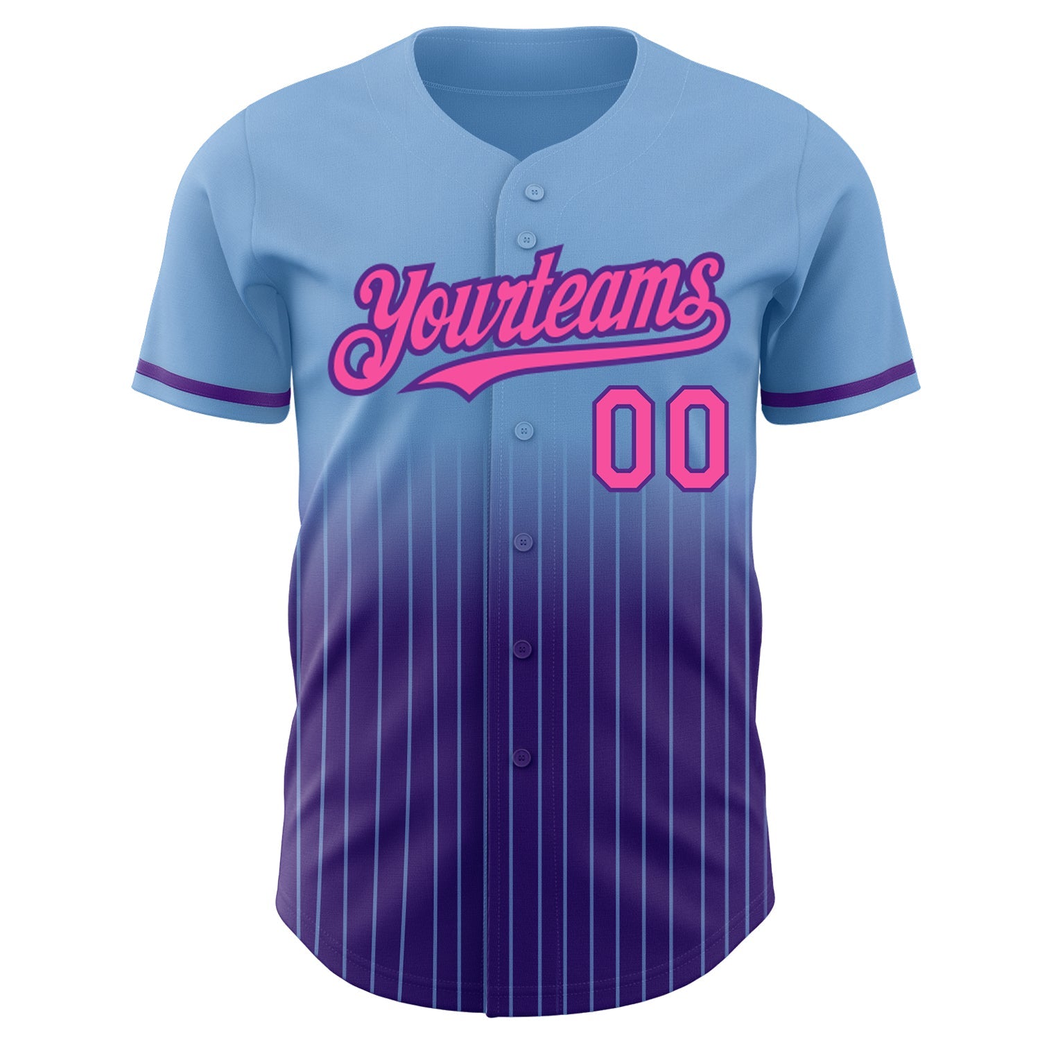 Custom Light Blue Pinstripe Pink-Purple Authentic Fade Fashion Baseball Jersey view 3