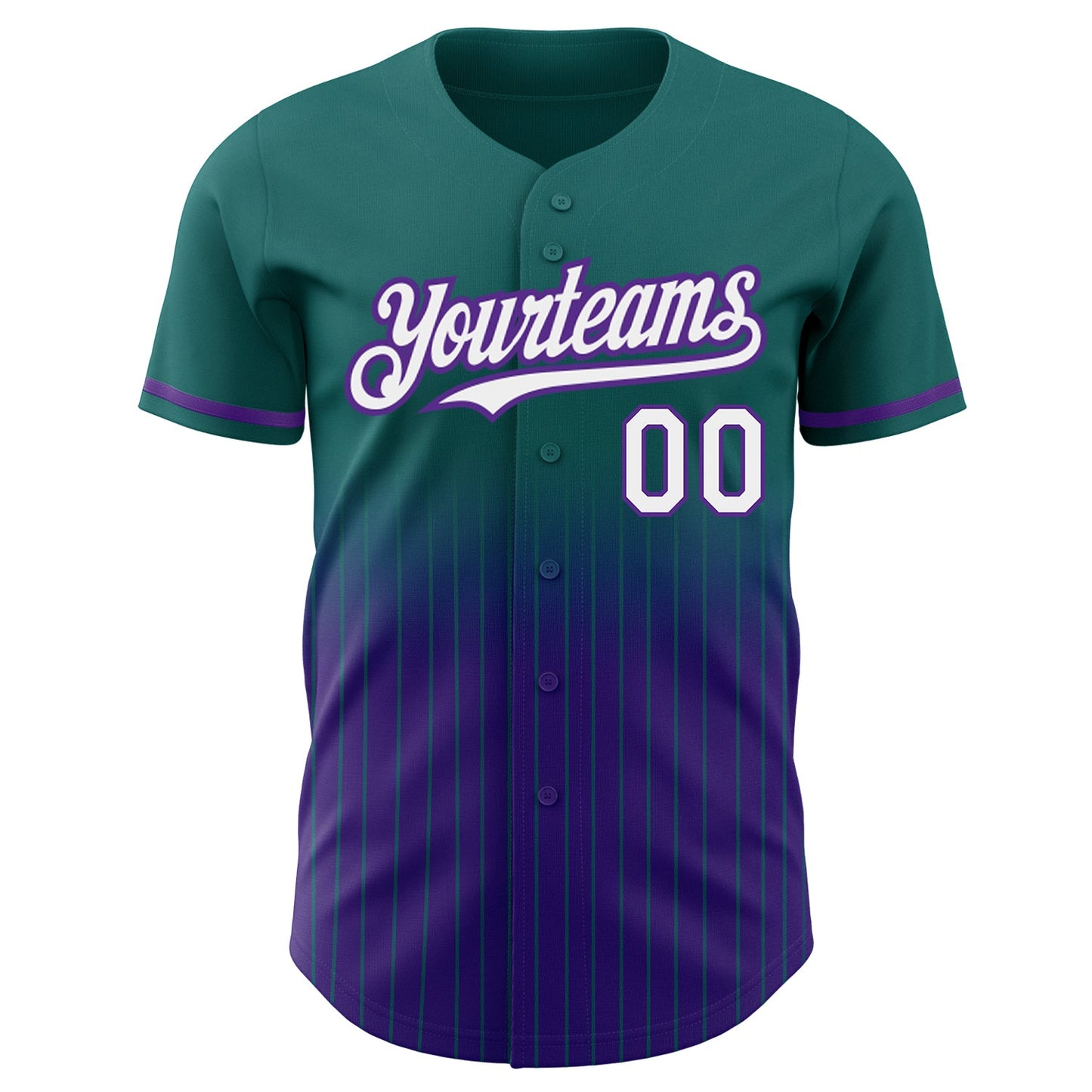 Custom Teal Pinstripe White-Purple Authentic Fade Fashion Baseball Jersey view 3