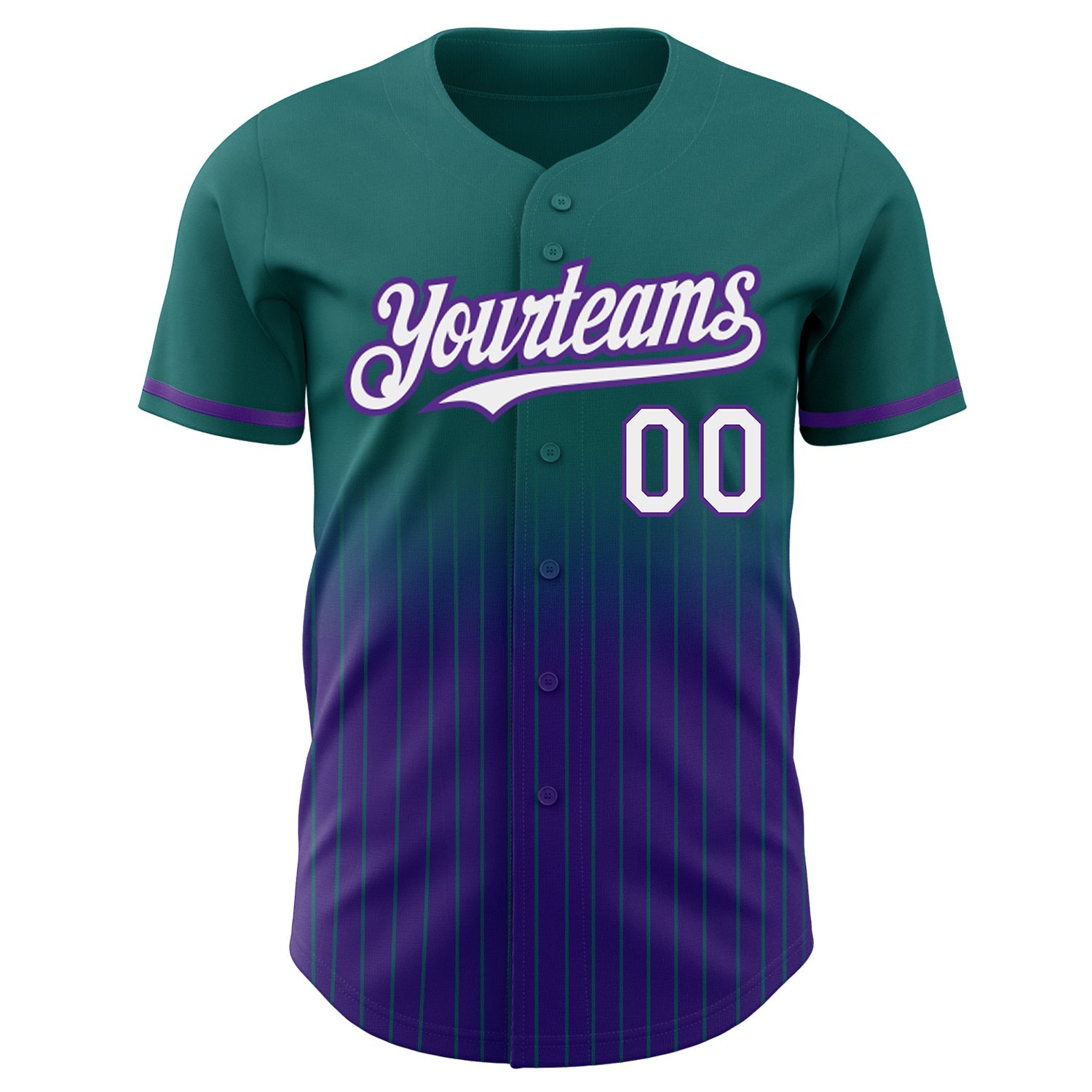 Custom Teal Pinstripe White-Purple Authentic Fade Fashion Baseball Jersey view 3