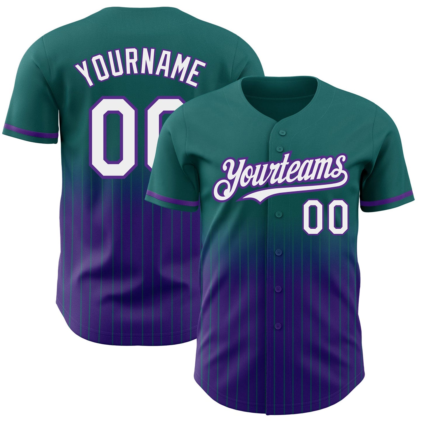 Custom Teal Pinstripe White-Purple Authentic Fade Fashion Baseball Jersey - Main View