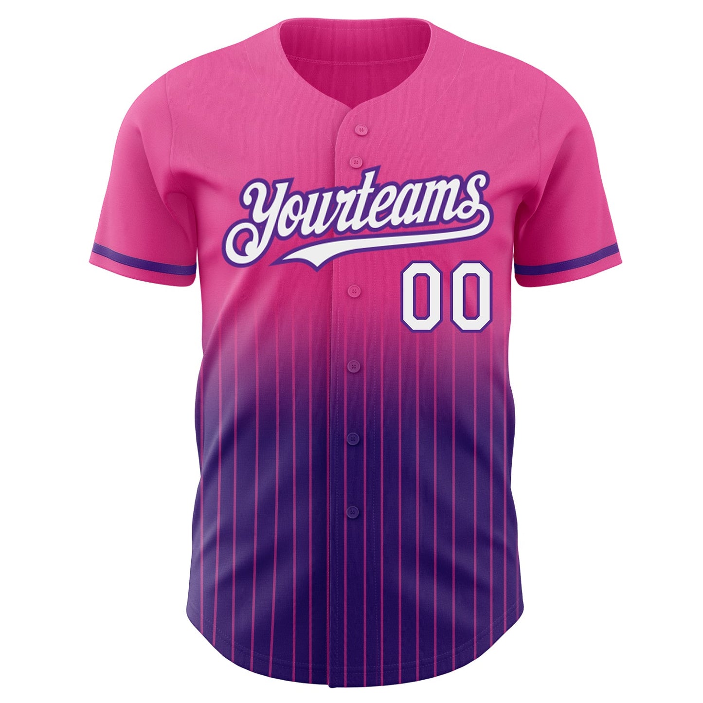 Custom Pink Pinstripe White-Purple Authentic Fade Fashion Baseball Jersey view 3