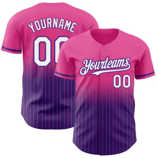 Custom Pink Pinstripe White-Purple Authentic Fade Fashion Baseball Jersey - Main View
