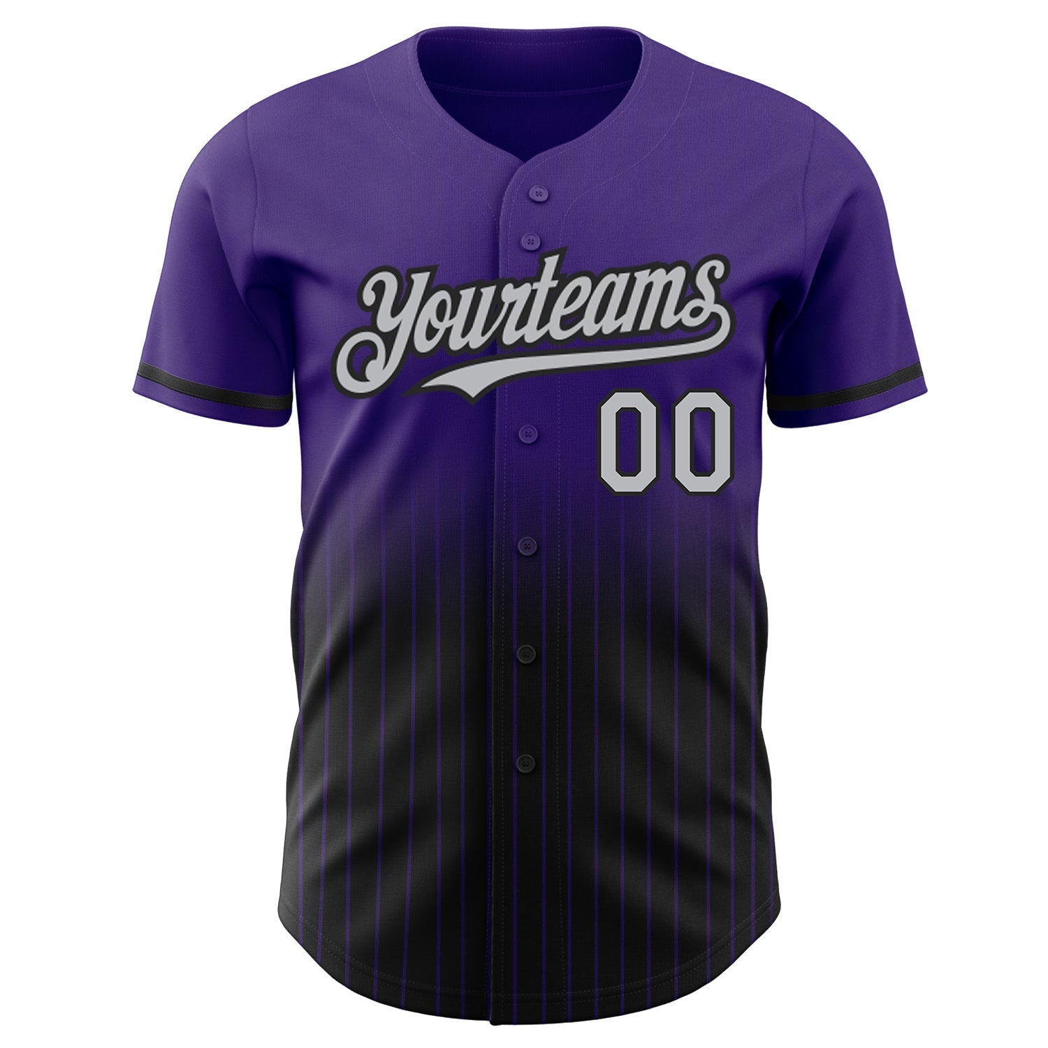 Custom Purple Pinstripe Gray-Black Authentic Fade Fashion Baseball Jersey view 3