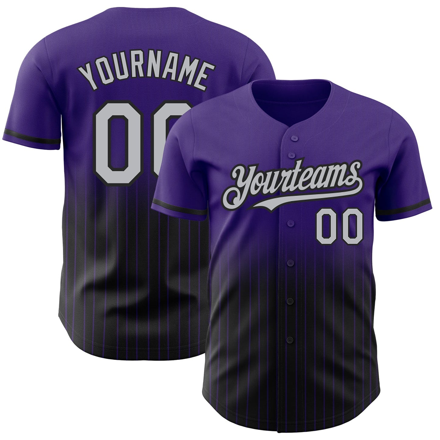 Custom Purple Pinstripe Gray-Black Authentic Fade Fashion Baseball Jersey - Main View
