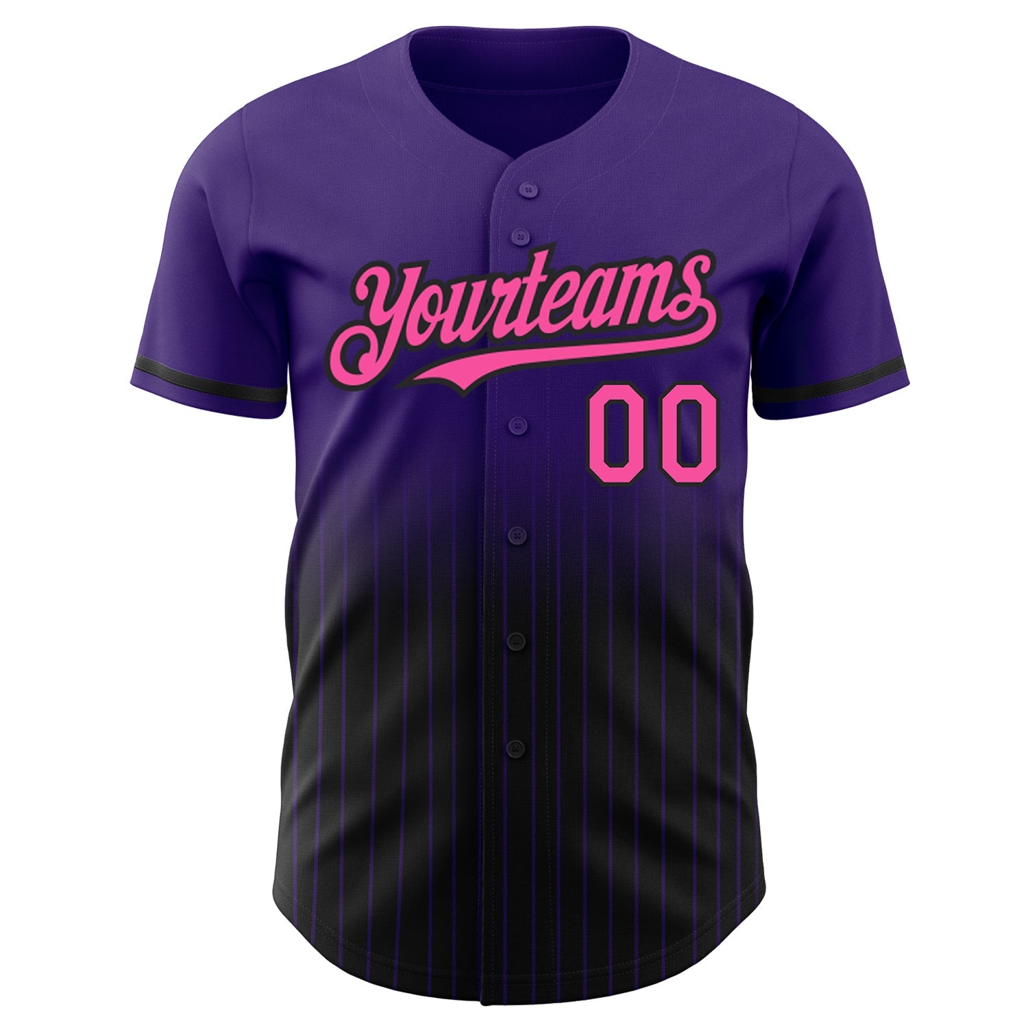 Custom Purple Pinstripe Pink-Black Authentic Fade Fashion Baseball Jersey view 3