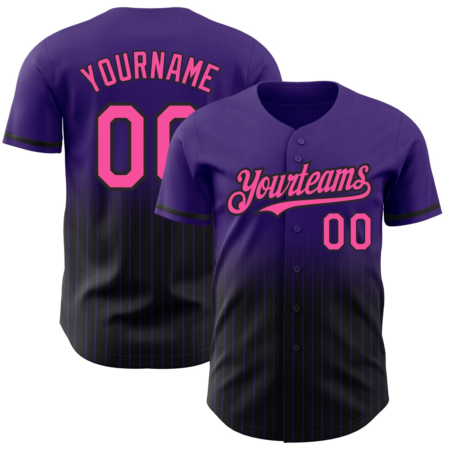 Custom Purple Pinstripe Pink-Black Authentic Fade Fashion Baseball Jersey - Main View