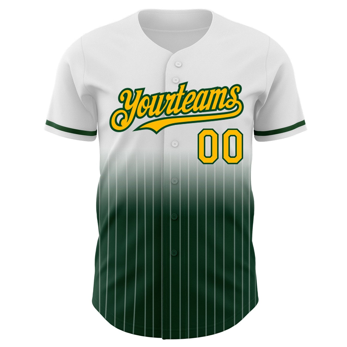 Custom White Pinstripe Gold-Green Authentic Fade Fashion Baseball Jersey view 3